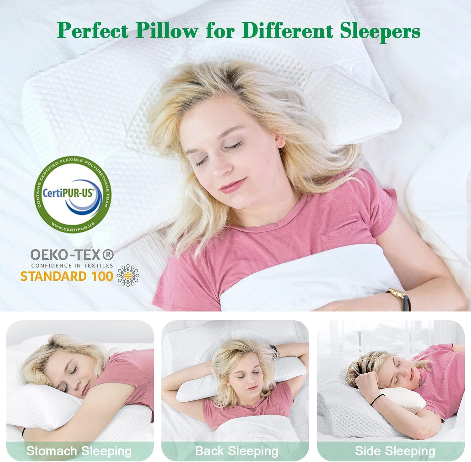 Cervical Pillow for Neck Pain Relief,Contour Memory Foam,Ergonomic  Orthopedic Neck Support Pillow for Side,Back & Stomach Sleepers with  Breathable