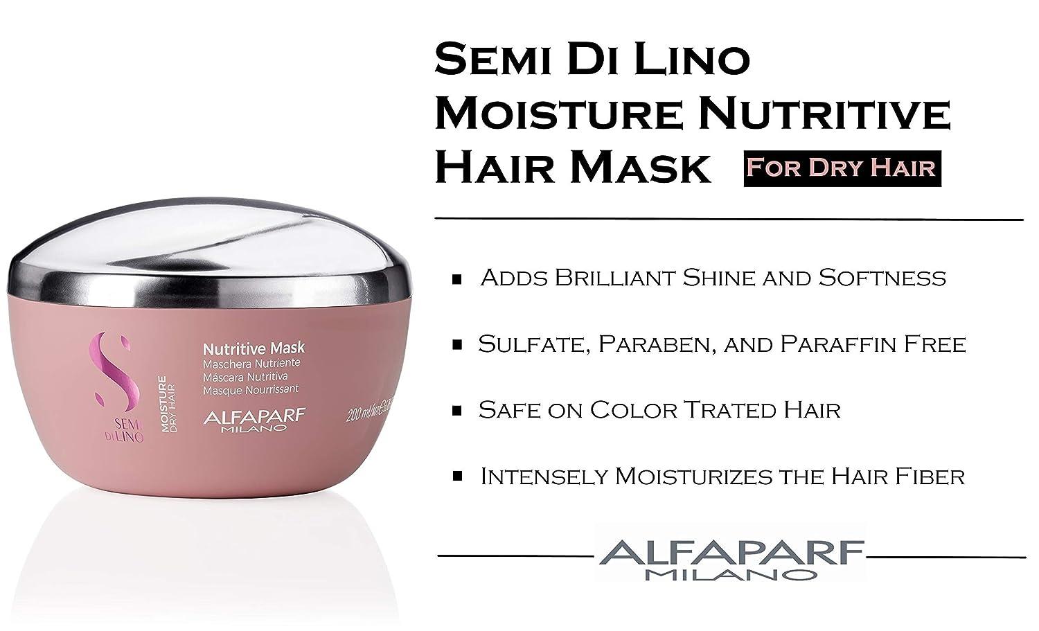 Alfaparf Milano Semi Di Lino Moisture Nutritive Mask for Dry Hair - Safe on  Color Treated Hair - Sulfate Paraben and Paraffin Free - Professional Salon  Quality 6.76 Fl Oz (Pack of 1)