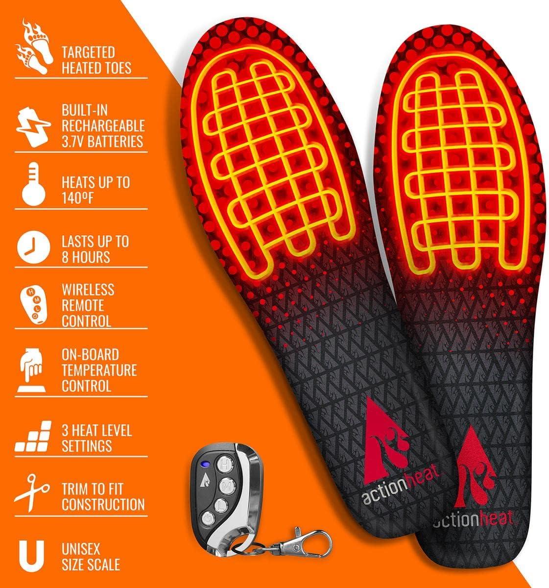 ActionHeat Rechargeable Heated Insoles with Remote Deodorized Breathable  Fleece Lined Soft Shell Insoles with Heated Toes Large/X-Large (Pack of 1)