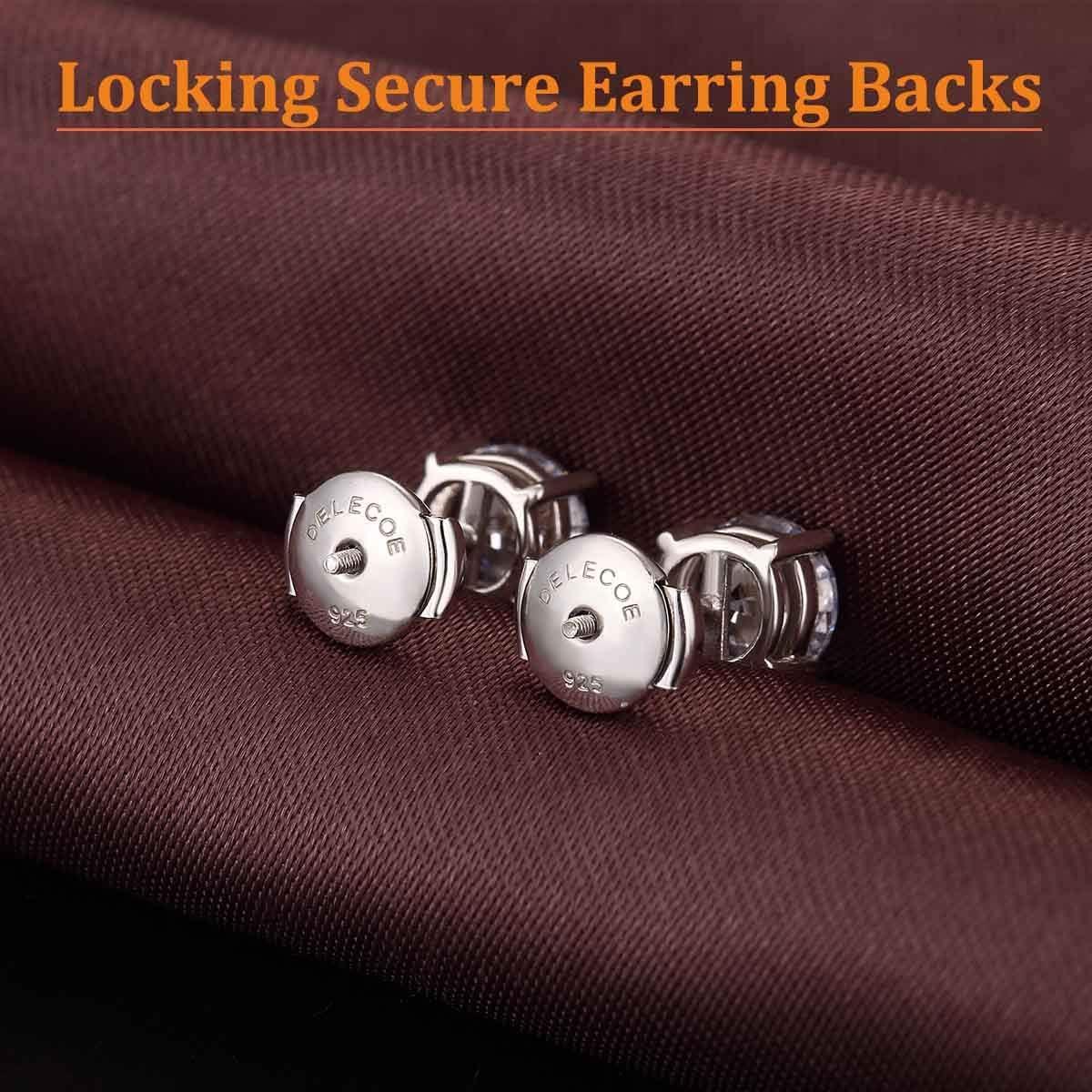DELECOE 925 Sterling Silver Secure Screw on Earring Backs Replacement for  Diamond Earring Studs, 18K Gold Hypoallergenic Screwbacks Locking for