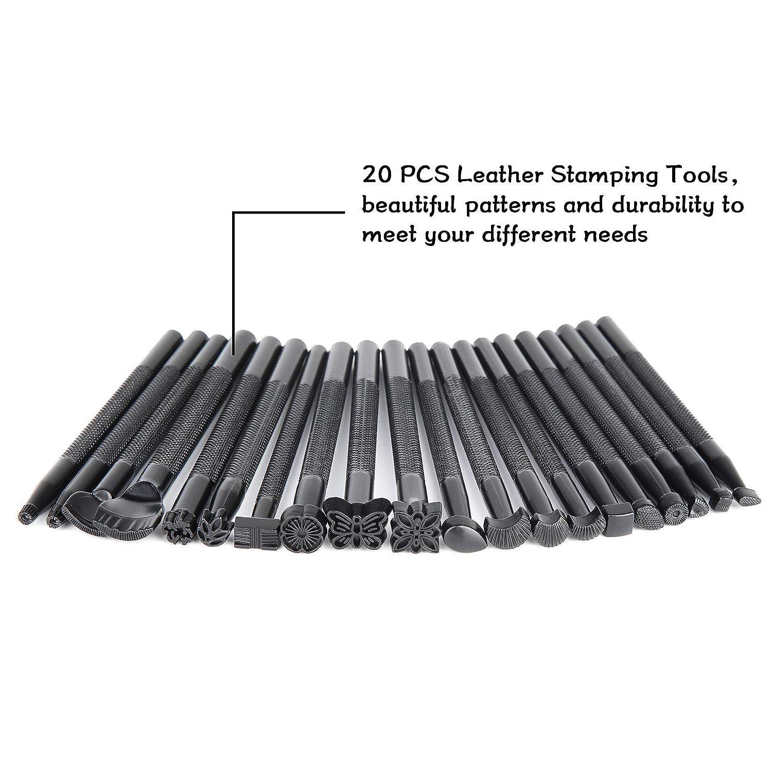 33 PCS Leather Stamping Tool Set 32 PCS Leather Stamps Patterns + 1  Stamping Handle for Leather Craft Quality Leather Craft Tool Stamp Set for  DIY Beginners and Professionals