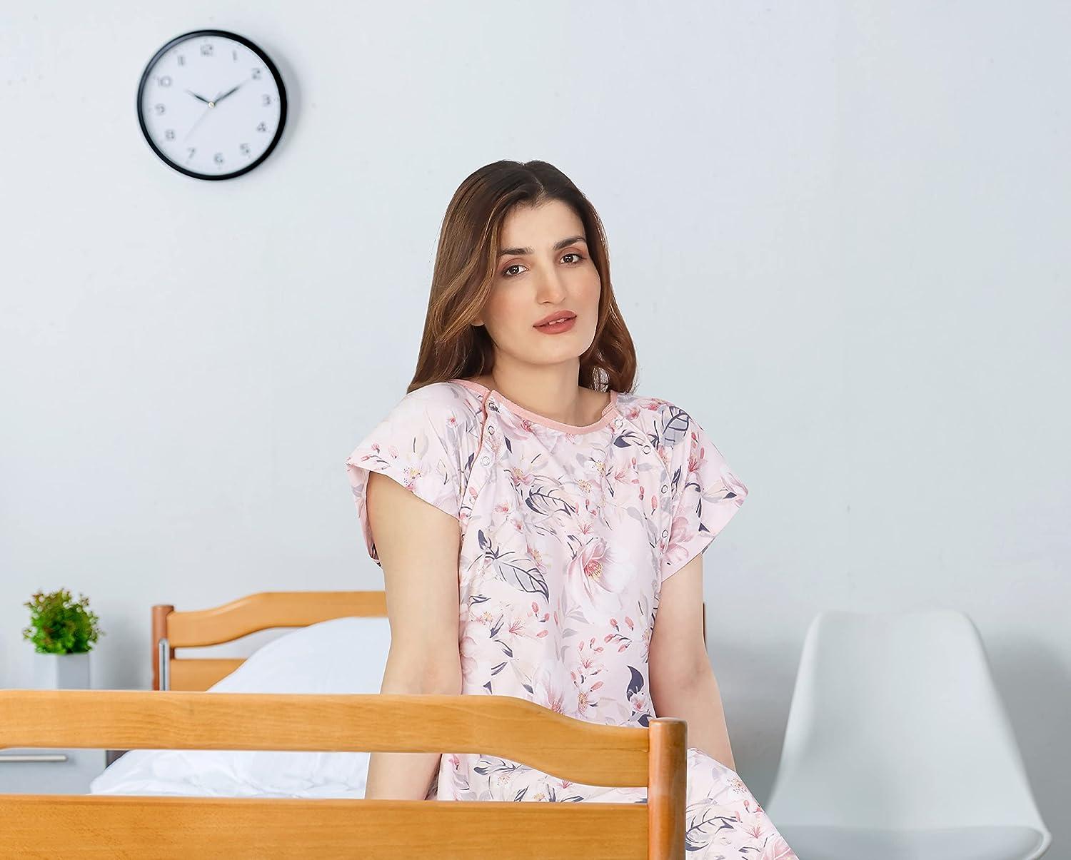 NY Threads Hospital Gown Soft and Stylish Patient Gown (Small-Medium White  Rose - Pink) Small-Medium