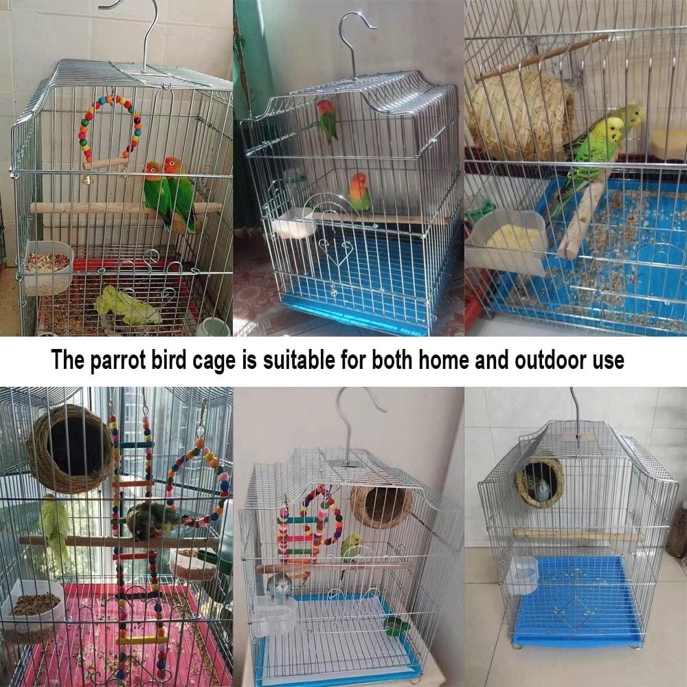 Parakeet Bird Cage, Wire Birdcage Hanging Bird House with Bird