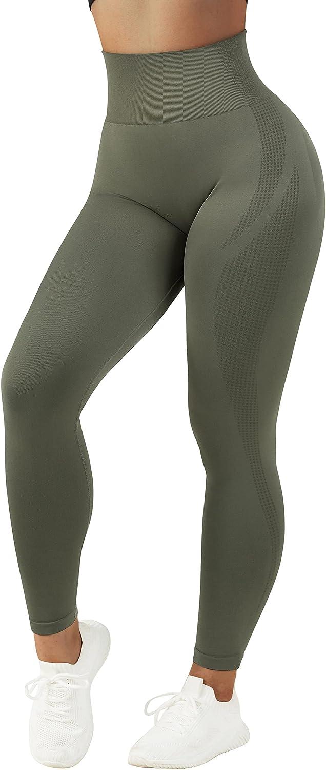 LoyisViDion Women High Waist Yoga Pants Seamless Butt Lifting Workout  Leggings Green 8(L)