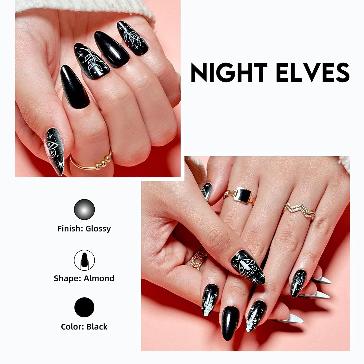 Buy Secret Lives Acrylic Press on Artificial Glossy Designer Fake Nails  Extension Nude Skin 3D Butterfly and 3D Black Flowers Fake Nail 24 pcs Set  with Manicure Kit Online at Best Prices