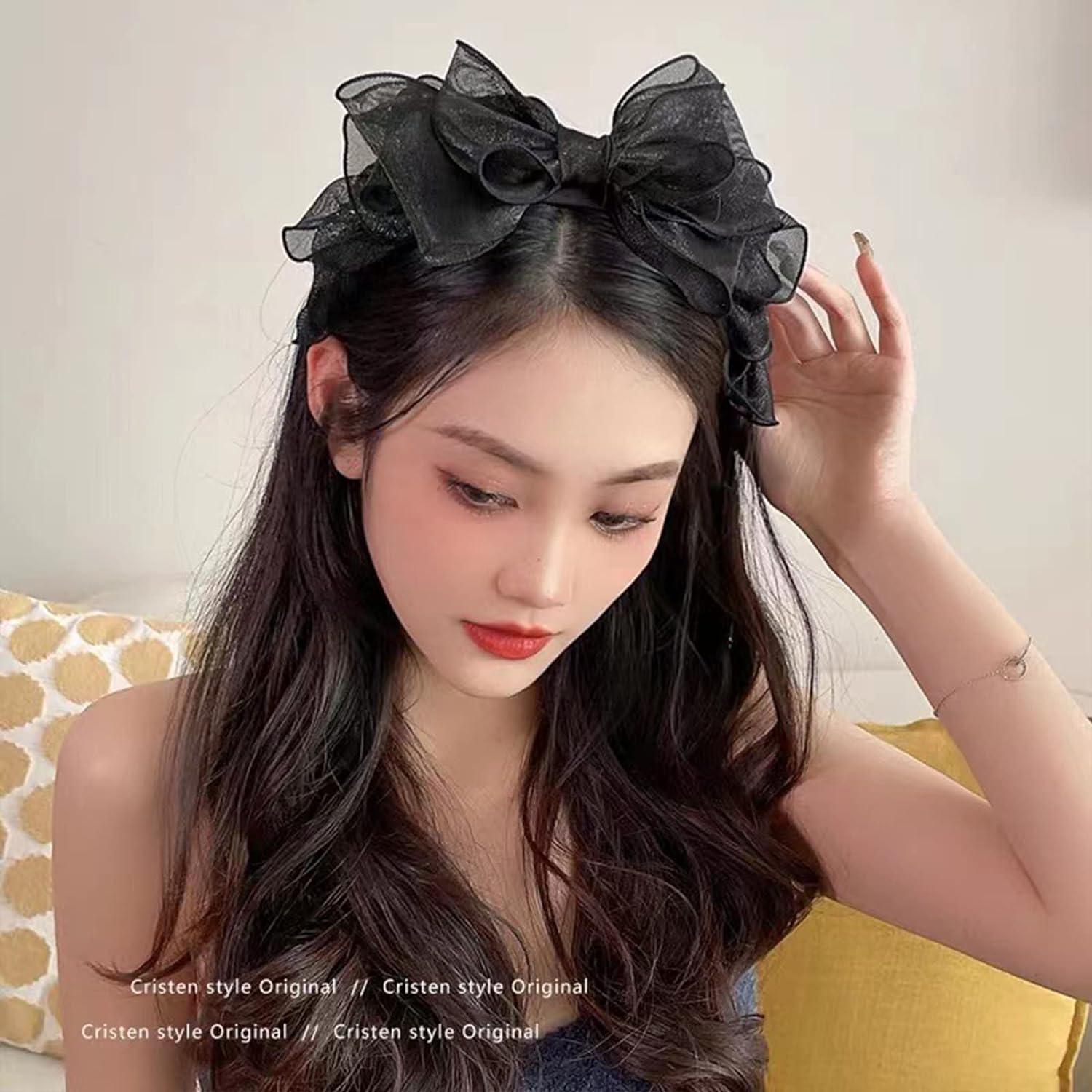 Lolita Black Hoop Bows Headband Hair Accessories for Women Girls Fashion  Bowknot Headbands Vintage Hair Accessories French Style Hoop Bows Headband  for Ladies