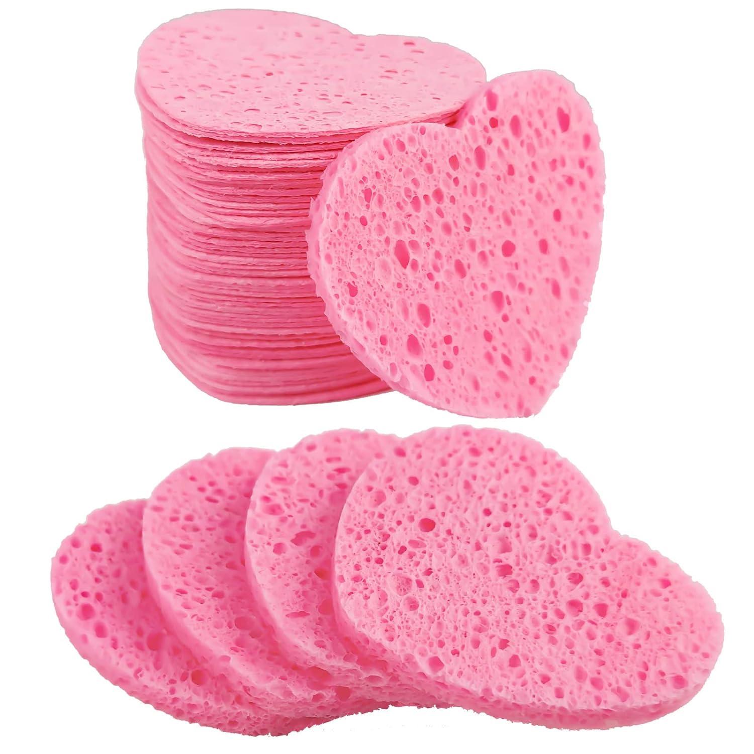 55 Pieces Compressed Facial Sponges for Estheticians, Pink Heart Face  Sponges for Cleansing and Exfoliating Natural Reusable Sponges for Facials  with Storage Co…