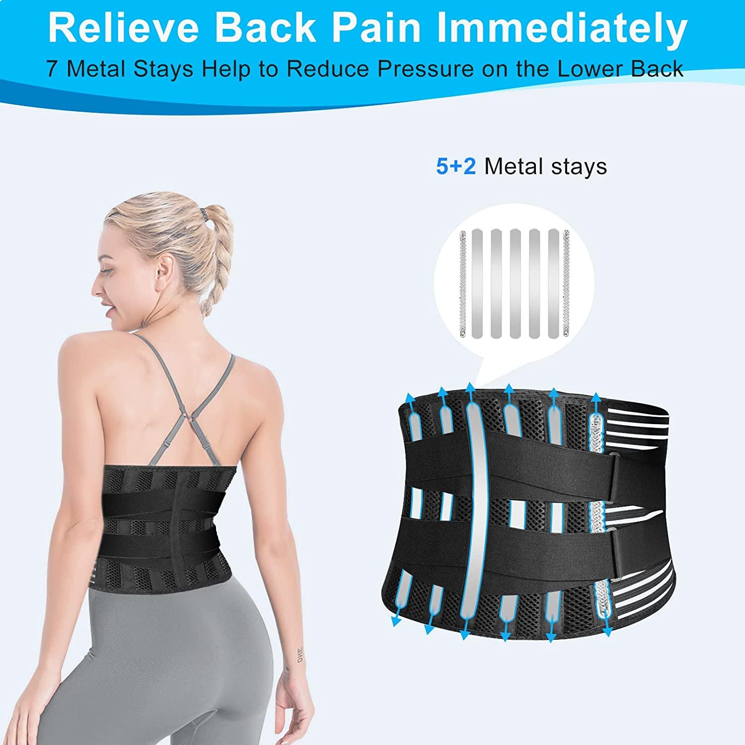 Back Brace Lower Back Pain Relief Lumbar Support Belt Removable Stays  Adjustable
