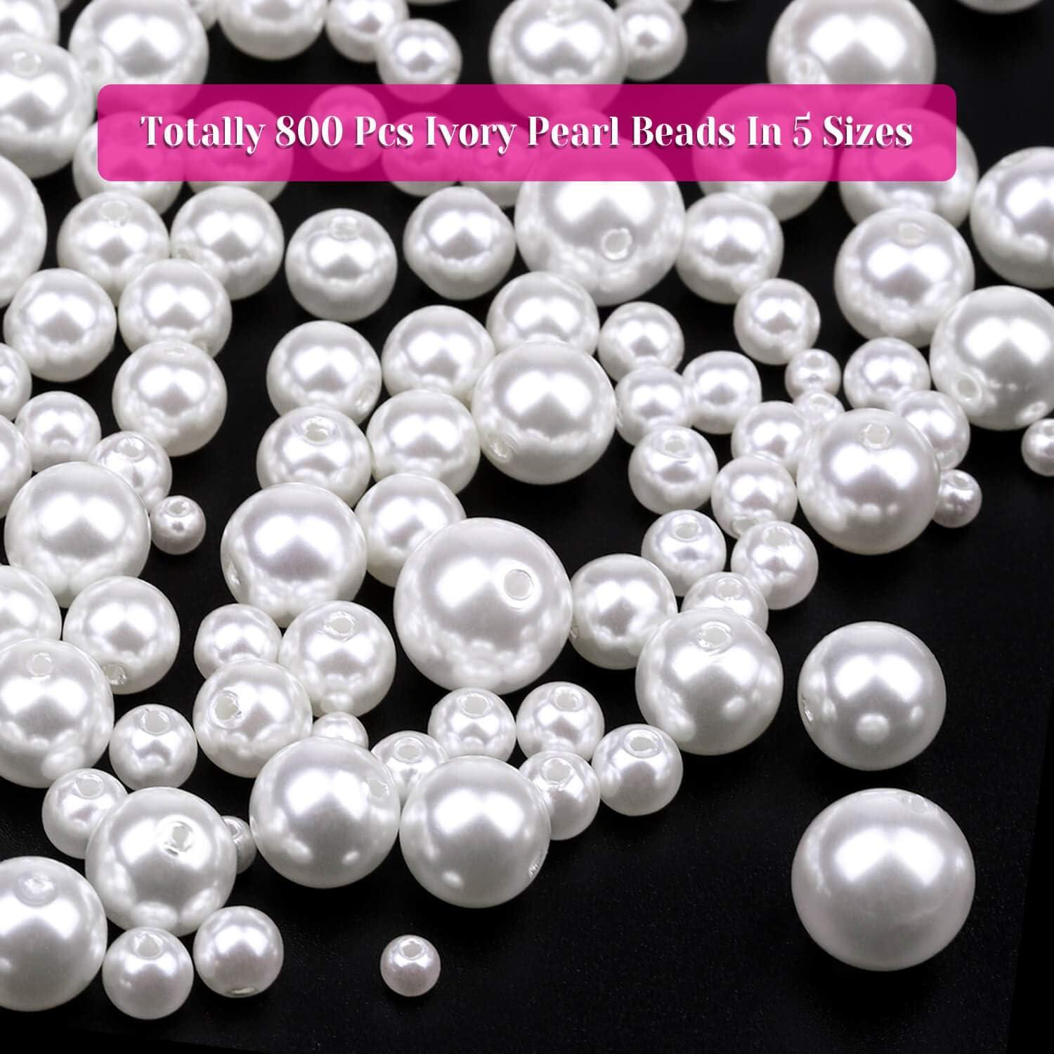 Ibeedow 800 Pcs Pearl Beads for Jewelry Making, Fake Pearls for Crafts  Jewelry Making, 3-14mm Ivory White Pearl Beads for Crafting Bracelets