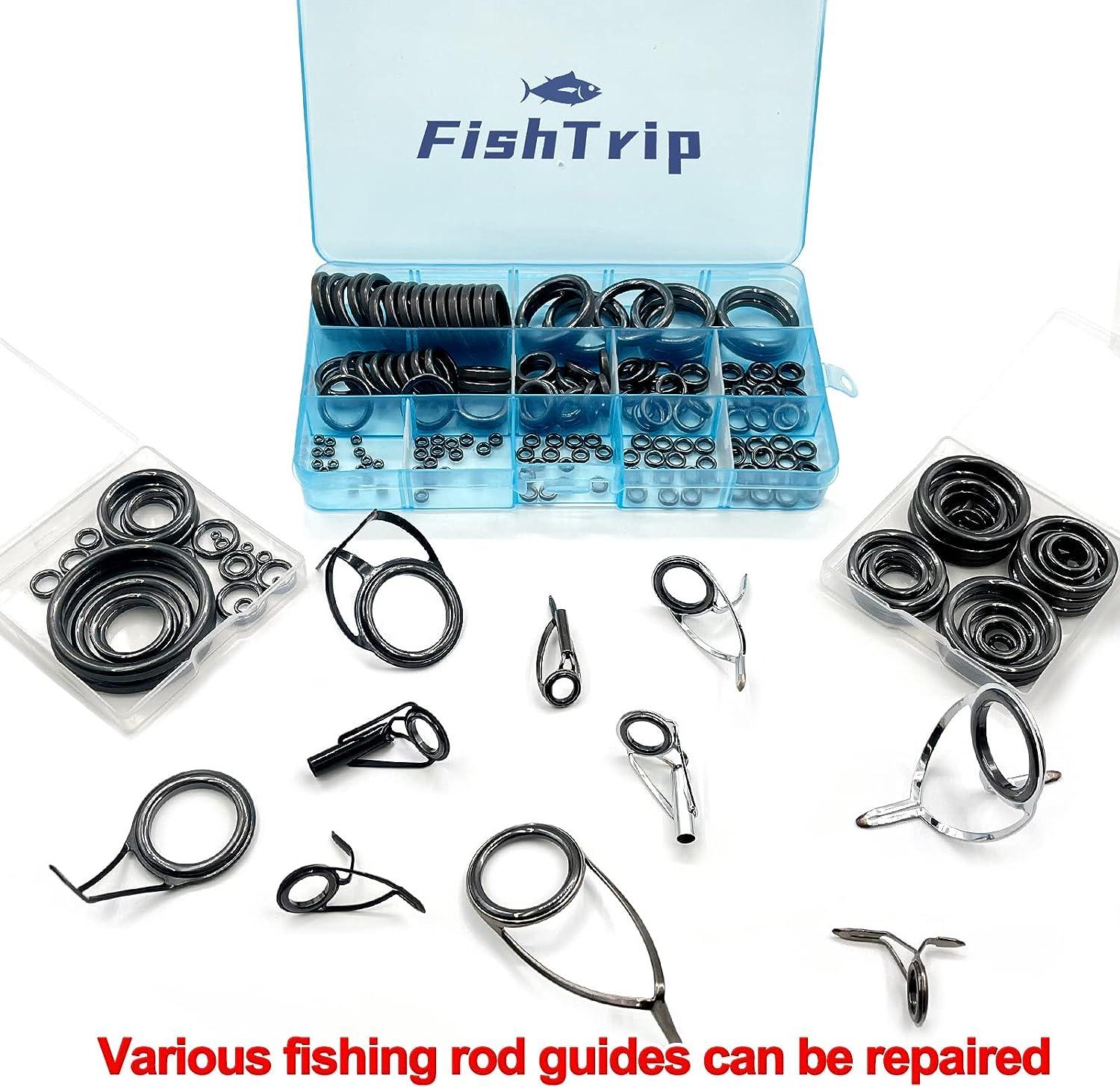 FishTrip Fishing Rod Eyelet Repair Kit 60Pcs/160Pcs Fishing Rod Repair Kit  12 Sizes Fishing Pole Ceramic Guides Rings Replacement Kit A_60pcs