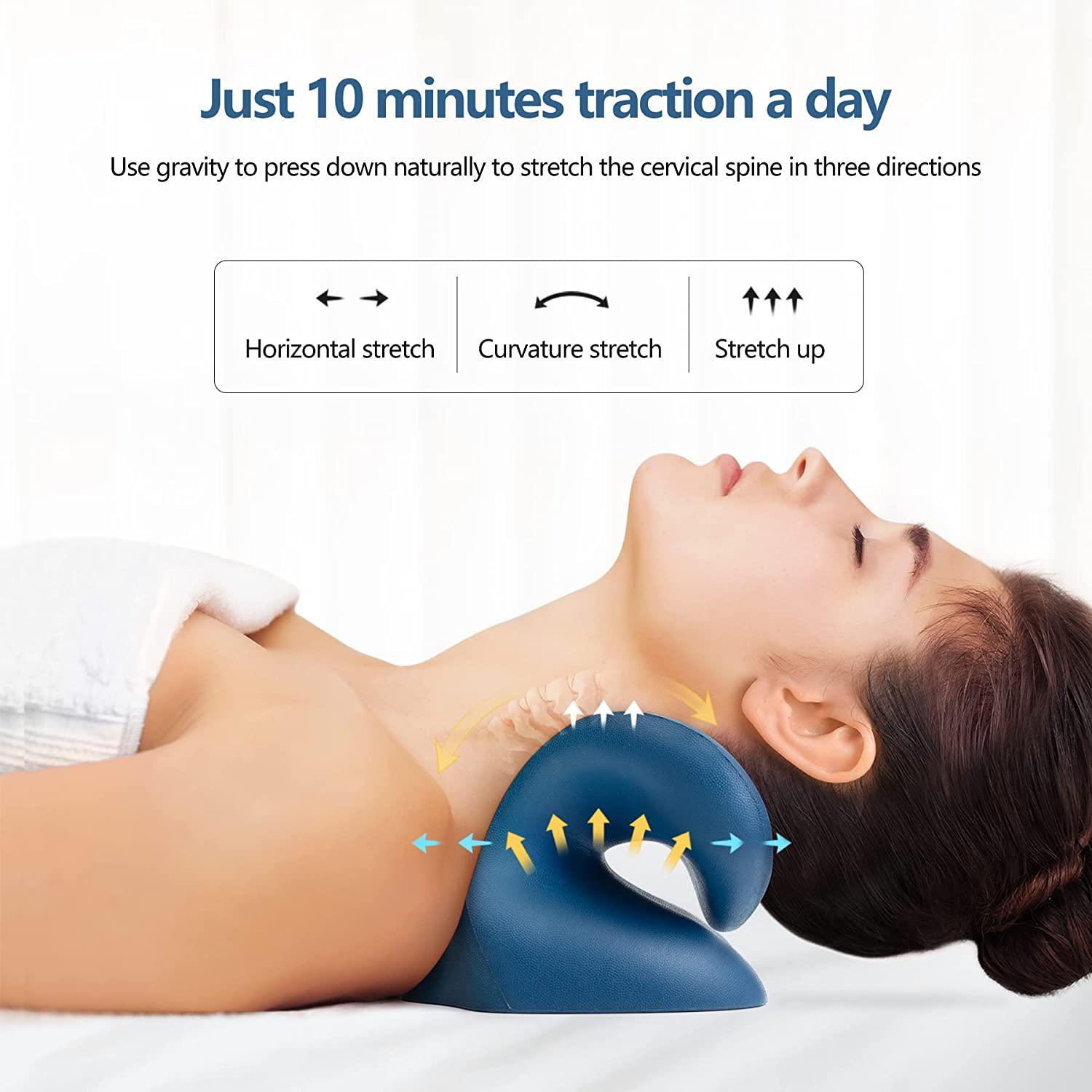 Neck Stretcher for Neck Pain Relief, Neck and Shoulder Relaxer Cervical  Traction Device Pillow for Muscle Relax and TMJ Pain Relief, Cervical Spine  Alignment Chiropractic Pillow (Dark Blue, Large) Dark Blue-large