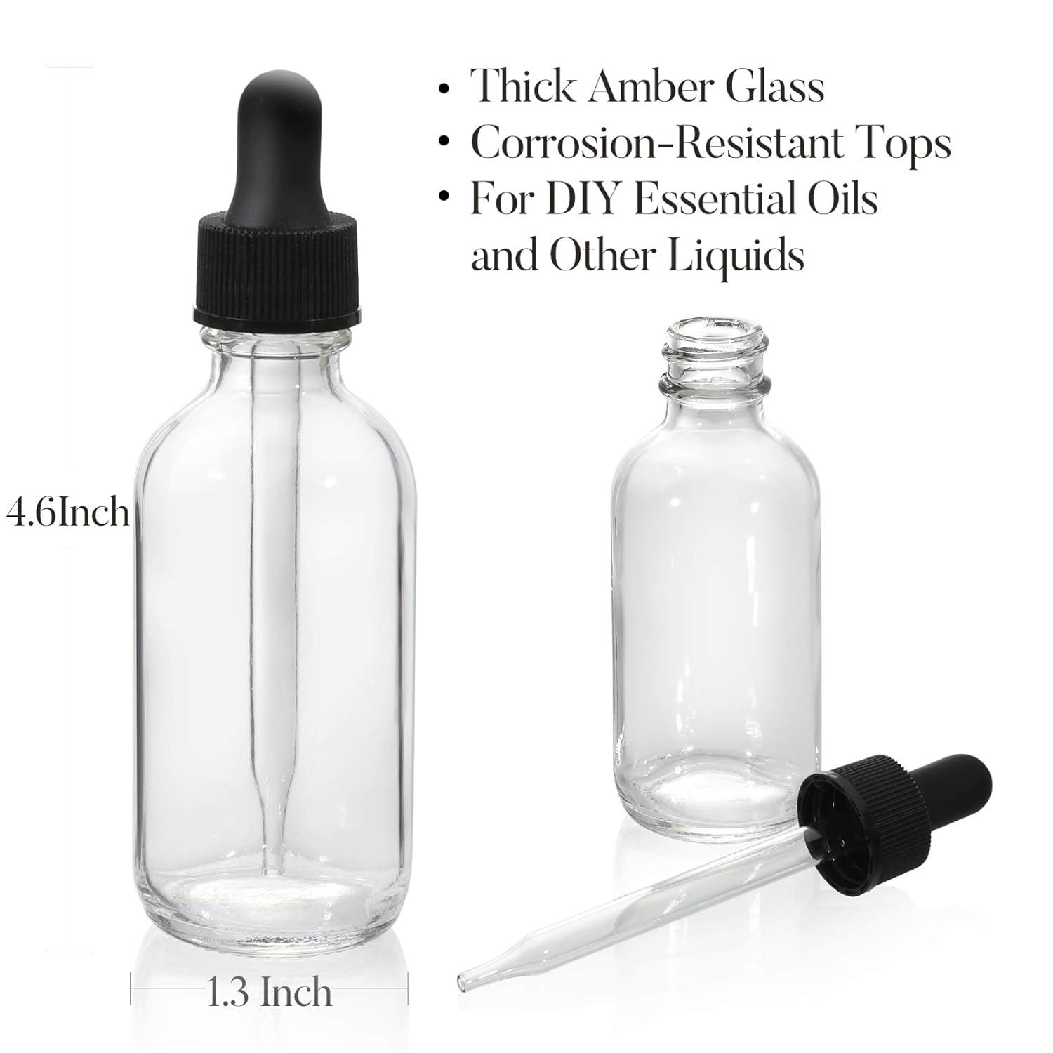 2oz Small Clear Glass Bottles (60ml) with Lids Boston Round Travel