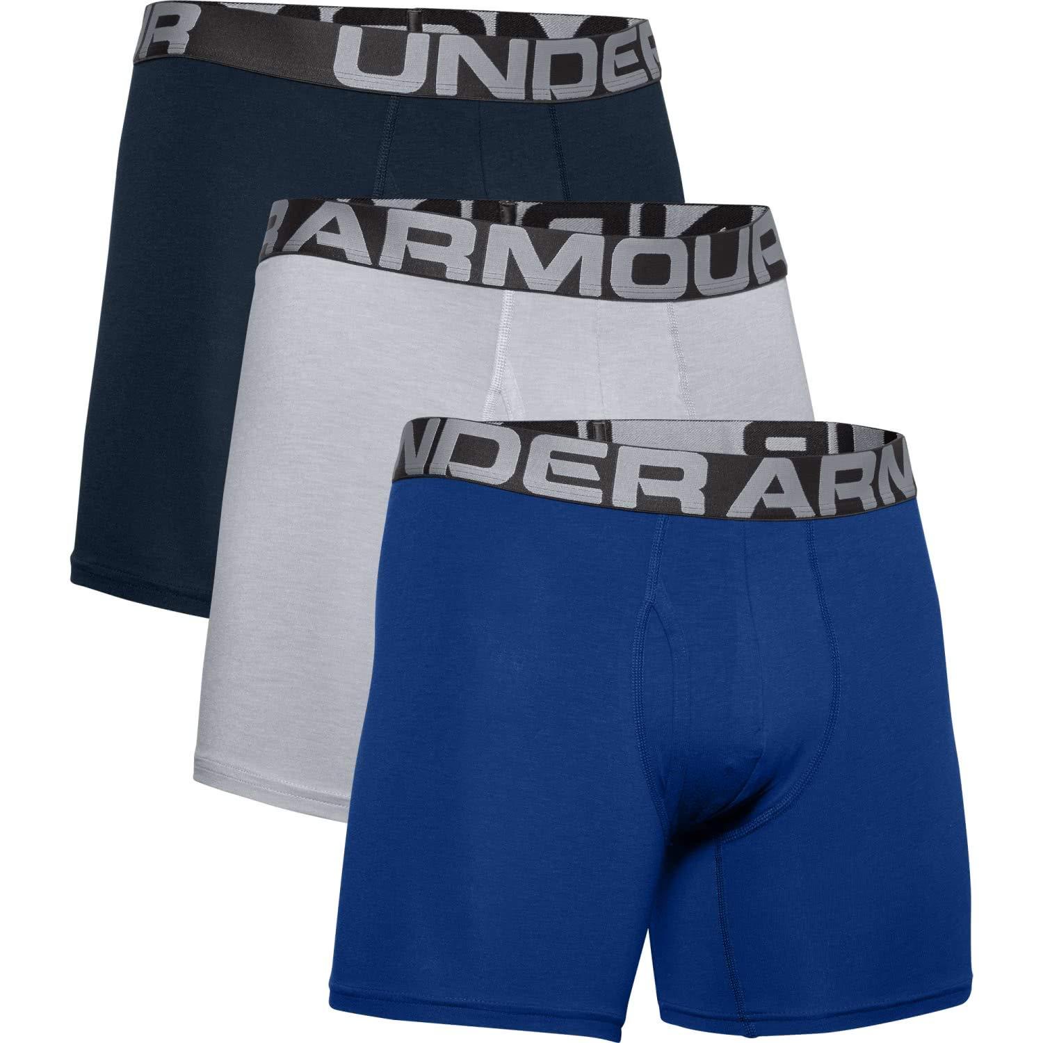 Under Armour UA Charged Cotton 6in 3 Pack-1363617-400 - Royal/Academy/Mod  Gray Medium Heather - 5XL