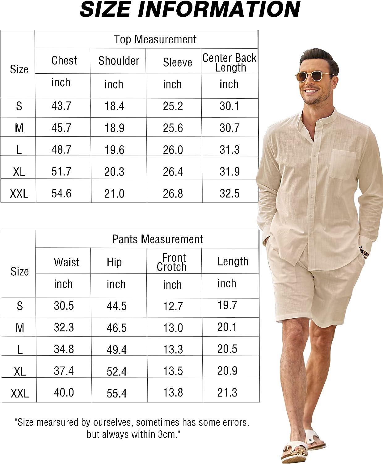 COOFANDY Linen Sets For Men 2 Piece Button Down Shirt Long Sleeve And Casual  Beach Drawstring Waist Shorts Summer Outfits Khaki X-Large