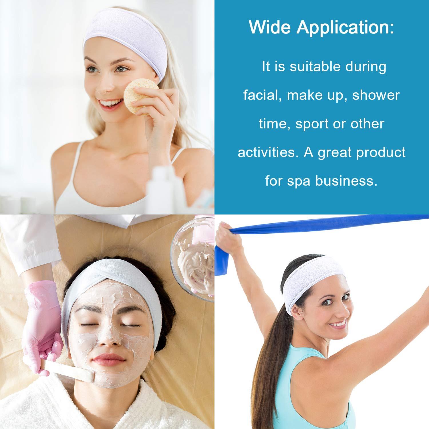 Whaline Spa Facial Headband Head Wrap Terry Cloth Headband 4 counts Stretch  Towel for Bath, Makeup and Sport (White) Whilte