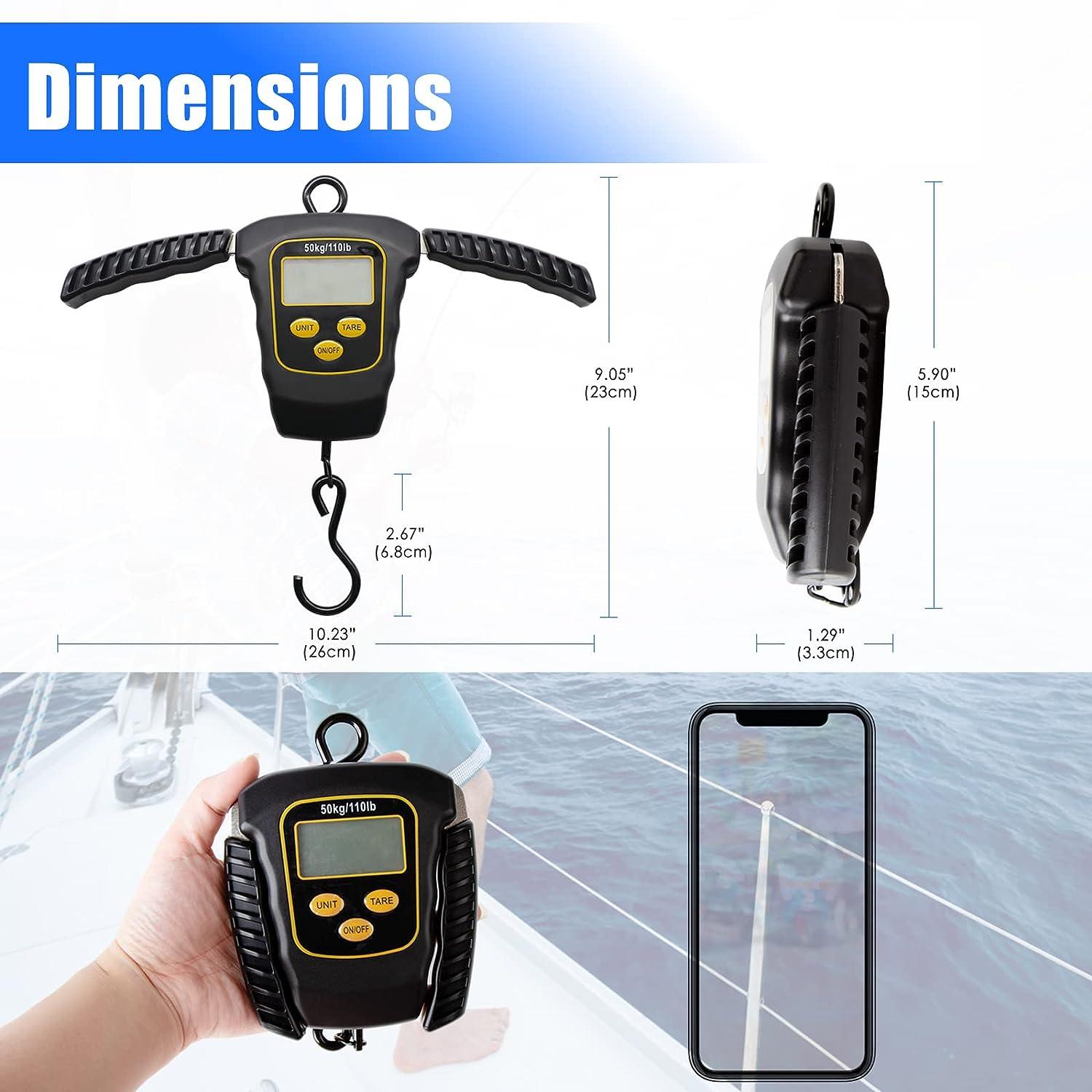 CyberDyer Fish Scale with Backlit LCD Display 110lb 50kg Digital Portable  Hanging Scale Fish Weigher Luggage Scale Fishing Gifts for Men (Black with  Yellow Keys)