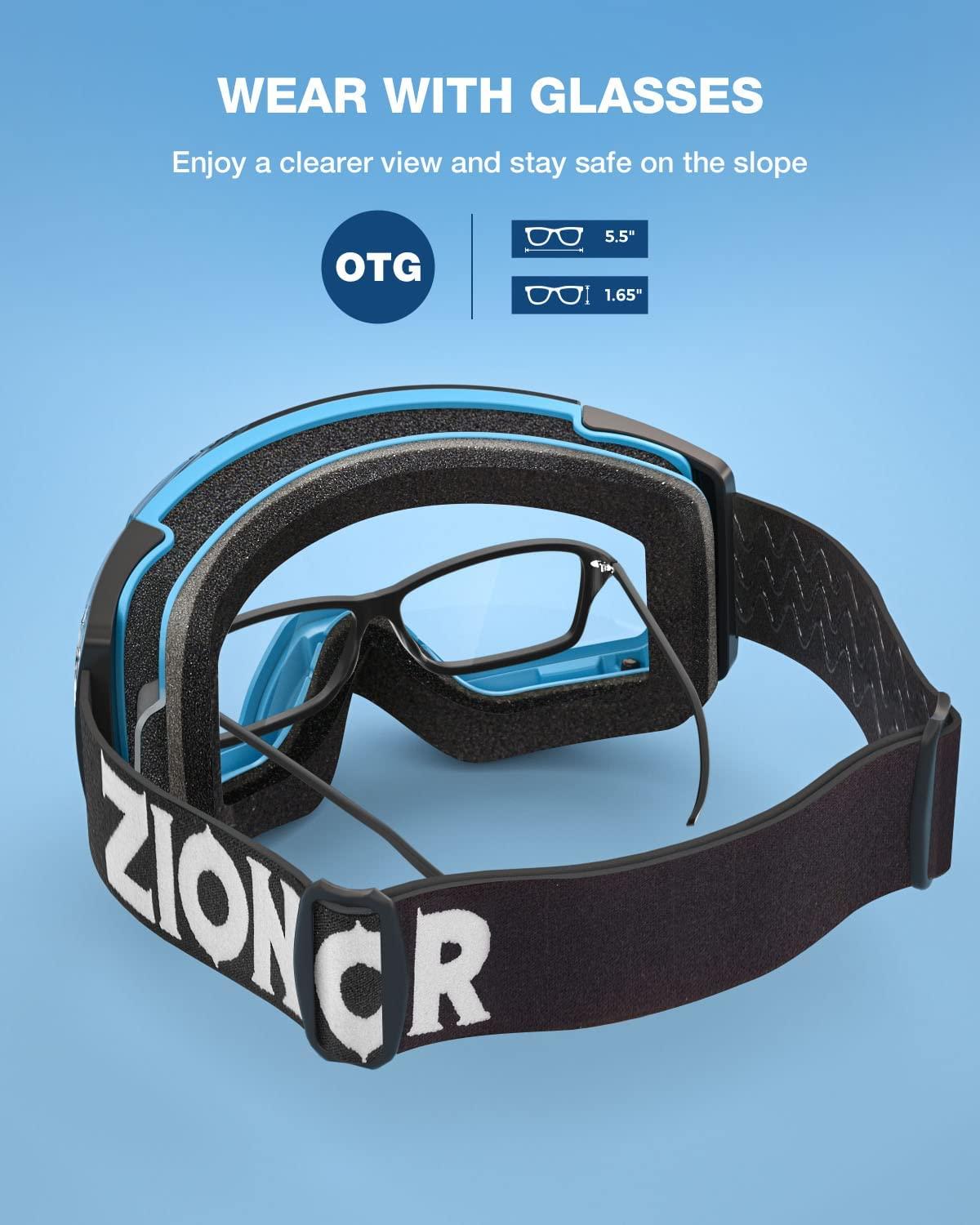 ZIONOR Lagopus B1 Ski Goggles OTG Anti fog Snow Goggles UV Protection  Snowboard Goggles for Men Women Adult Youth