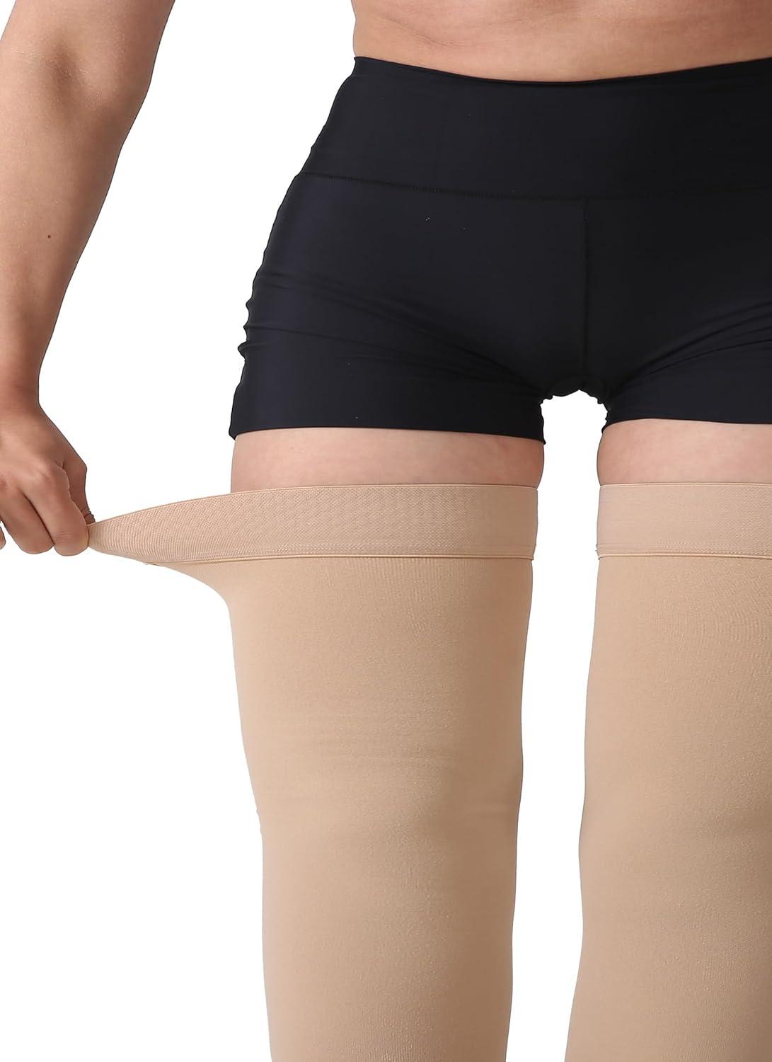 TOFLY Thigh High Compression Stockings Opaque 1 Pair Firm Support 20-30  mmHg Gradient Compression with Silicone Band Footless Compression Sleeves  Treatment Swelling Varicose Veins Edema. L 15-20mmhg Black