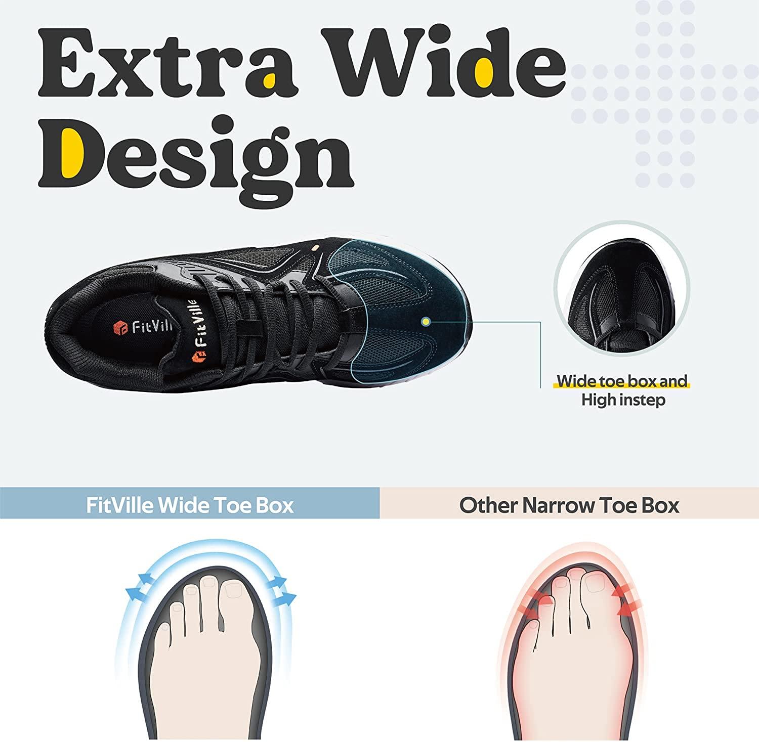 FitVille Extra Wide Walking Shoes for Men Wide Width Sneakers for Flat Feet  Arch Fit Heel Pain Relief - Rebound Core : : Clothing, Shoes 