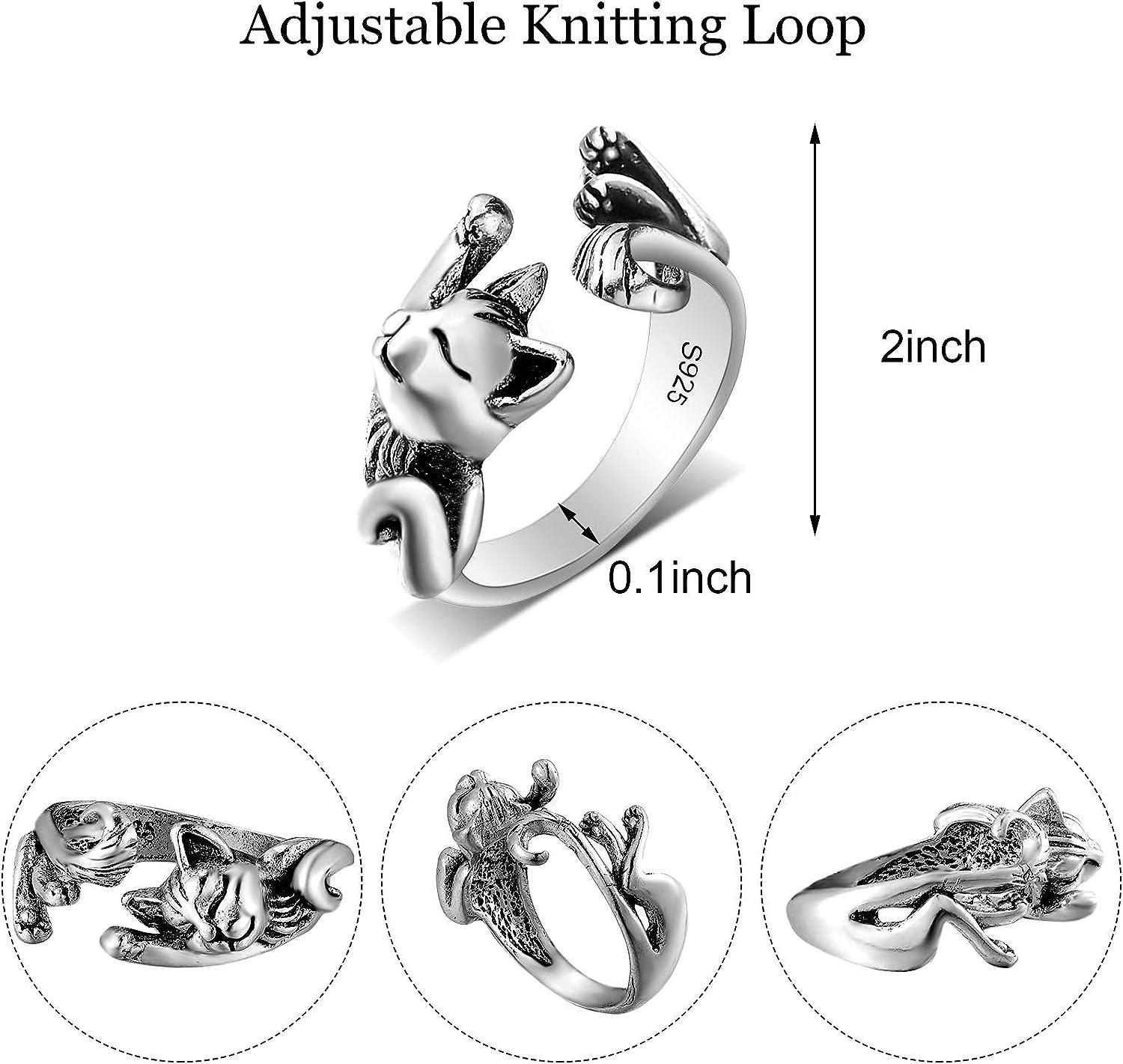 Gift Animal Multifunction Alloy Knitting Loop Fashion Jewelry Home Vintage  Adjustable Size Crochet Ring Cat Shape Guide