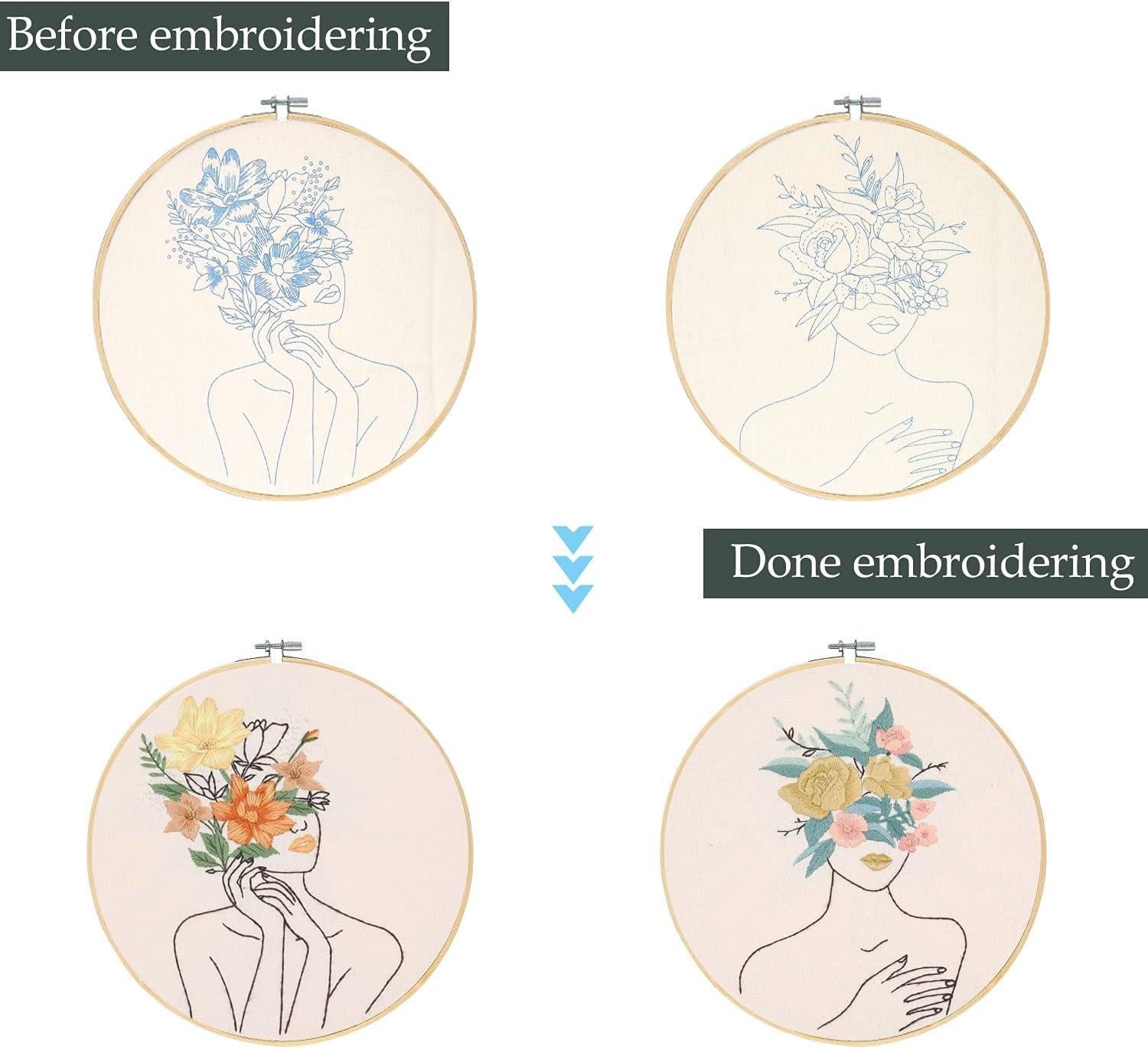 Santune 4 Pack Embroidery kit with Patterns and Instructions DIY Beginner  Cross Stitch Kits for Adults with 4 Embroidery Clothes Women and Flower  Pattern 2 Embroidery Hoops Color Threads and Needles A-Women