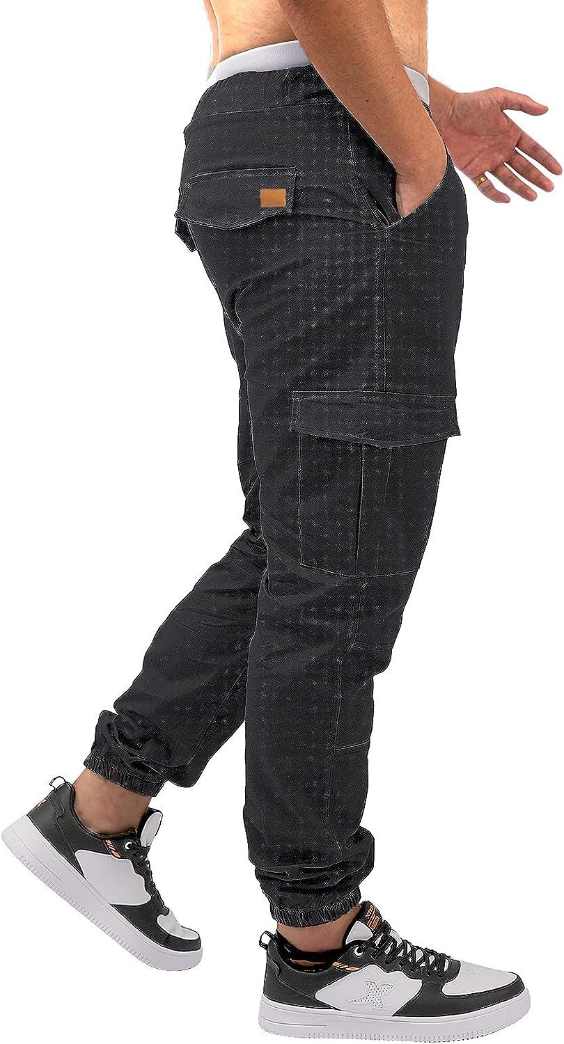 OUTSON Mens Fashion Joggers Sports Pants Casual Cotton Cargo Pants Gym  Sweatpants Trousers Mens Long Pant Black Medium