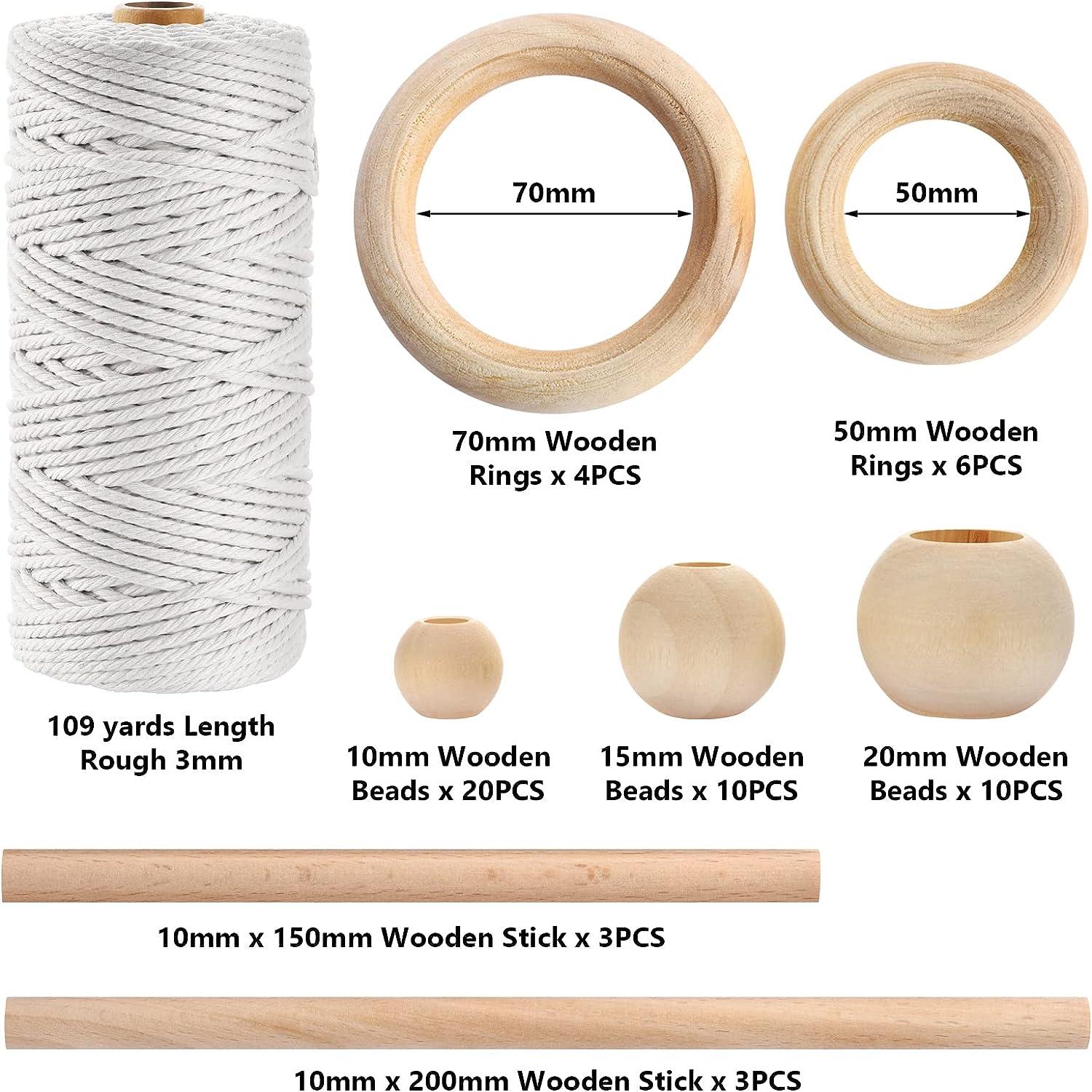 Hdviai 121Pcs Macrame Kit Macrame Supplies 3mm x 109Yards Macrame Cord for Macrame  Kits for Adults Beginners with Accessories Like 100Pcs Beads and 10Pcs  Wooden Rings for Macrame Plant Hanger Kit 3MM