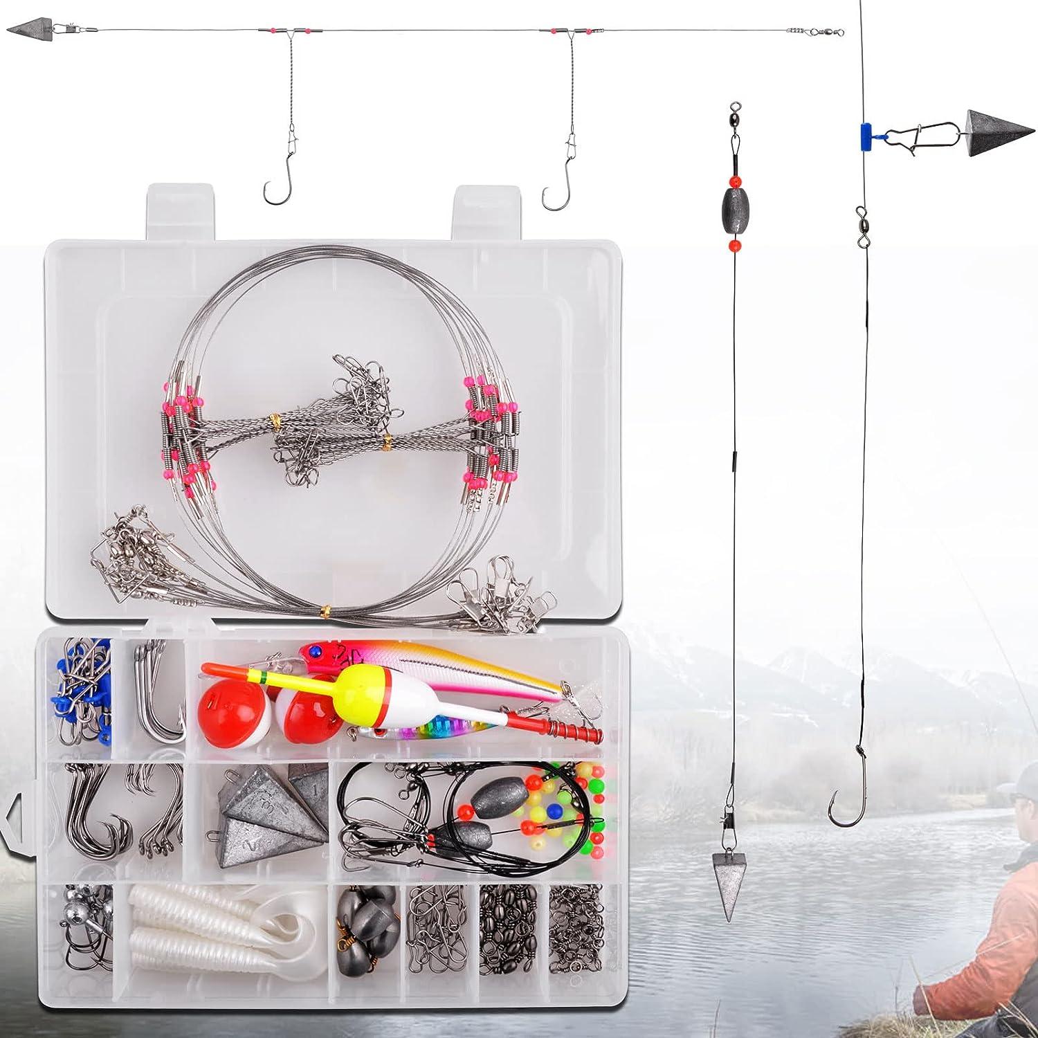 Saltwater Fishing Rigs Kit, Surf Fishing Gear and Equipment Tackle Box with  Pyramid Sinker Weight Fishing Hooks Swivels Finder Rigs Pompano Rig for
