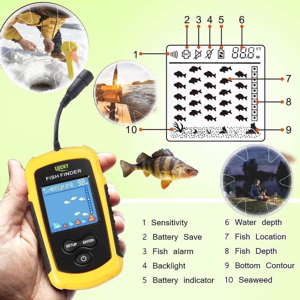 LUCKY Small Portable Fish Finder Kayak Sonar Handheld Fish Finders Ice  Fishing Castable Depth Finder Boat Fisherman Gifts