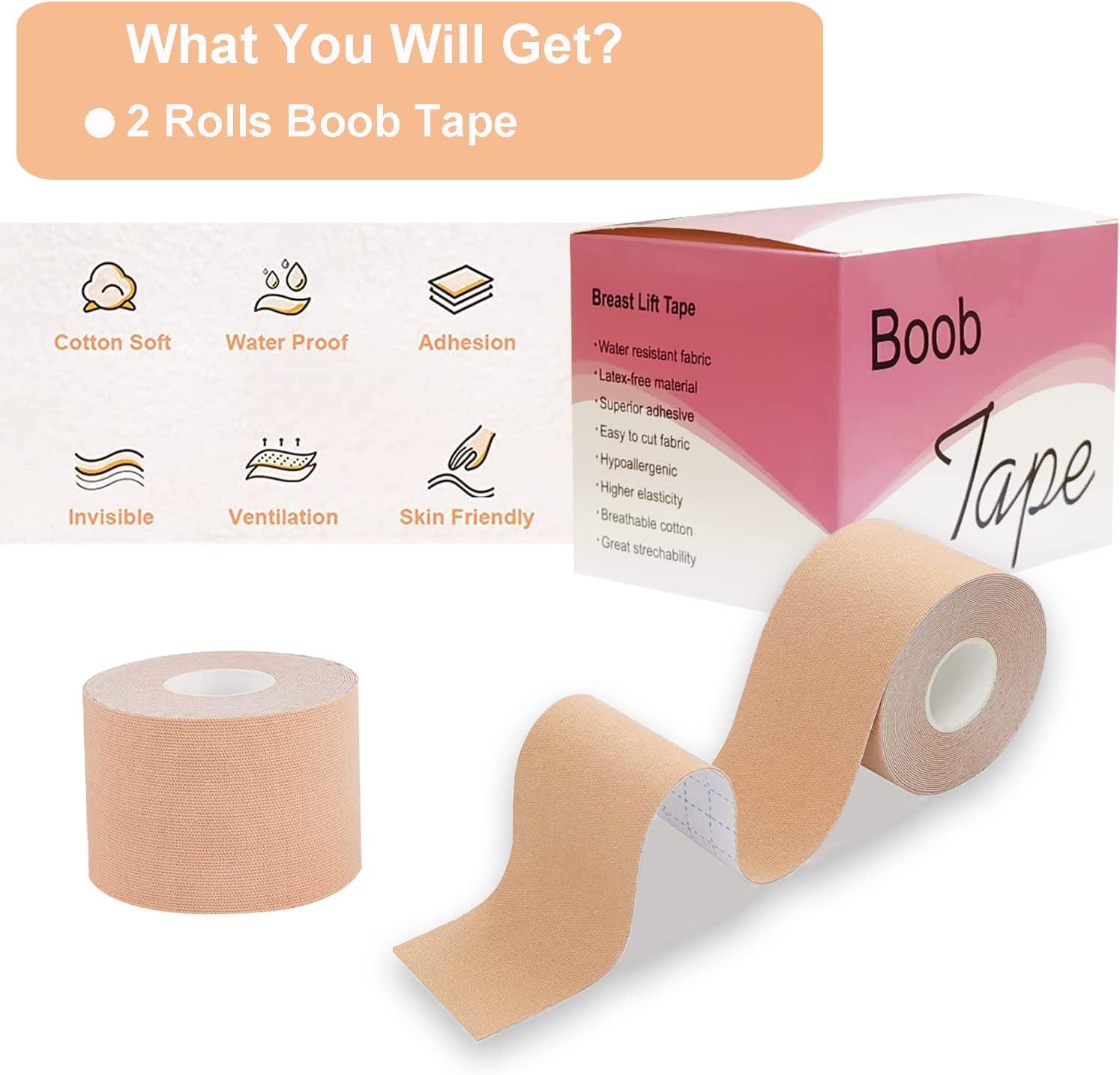 Boob Tape Skin Color (DIY Lift Boob Job Push up Breast) Kinesiology Tape  Body Tape Breast Tape Bra Tape Foot Tape Professional Grade Cloth and  Waterproof 5m x 5cm with 2 Pack