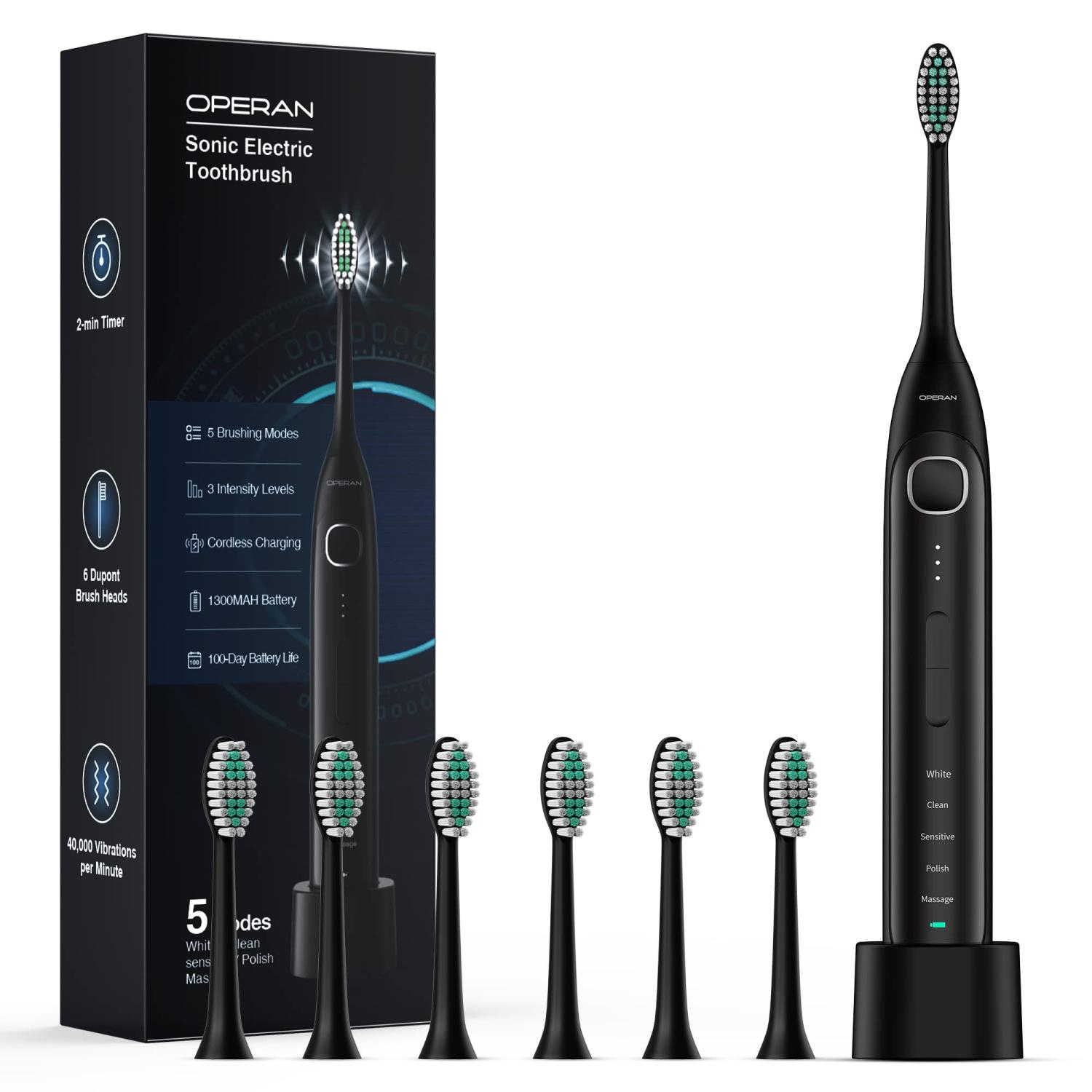 Operan Electric Toothbrush for Adults and Kids 6 Brush Heads