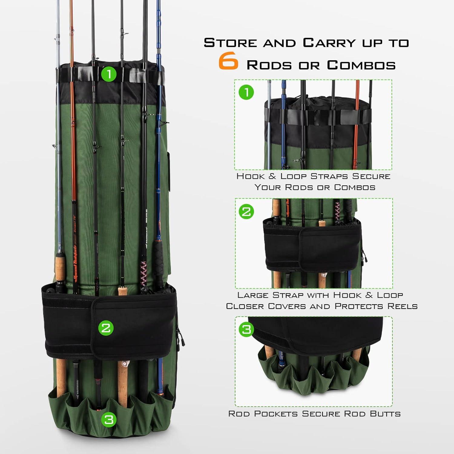 Fishing Rod Bag, Water-Resistant Portable Rod Case Bag Holds 5 Rods &  Reels, Foldable Fishing Bag Accommodate Fishing Gear and Equipment, Fishing  Gifts for Men