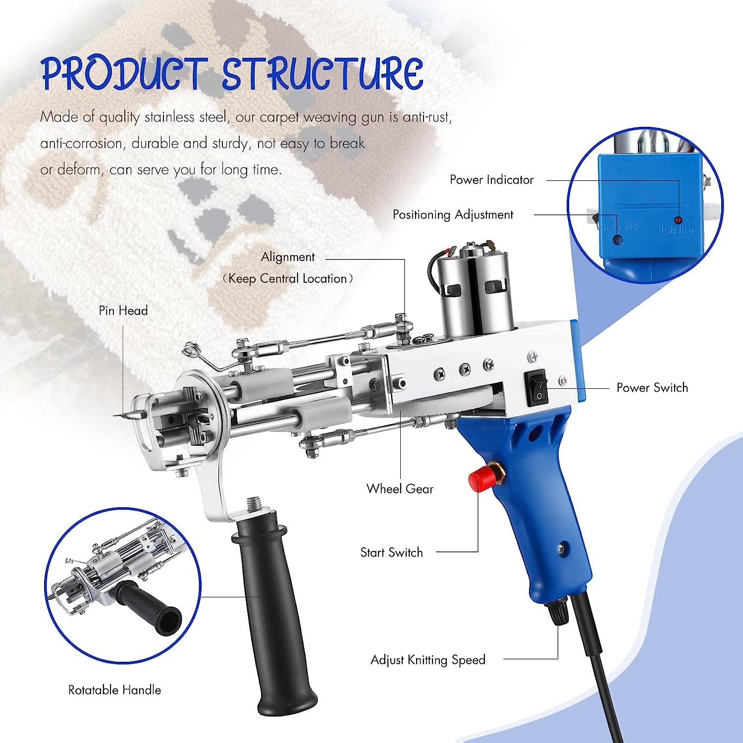 Cut Pile Rug Tufting Gun Loop Tufting Gun 100V-240V Rug Gun Electric Carpet  Weaving Flocking Machine Hand Held Punch Tools Embroidery Machine (Blue)