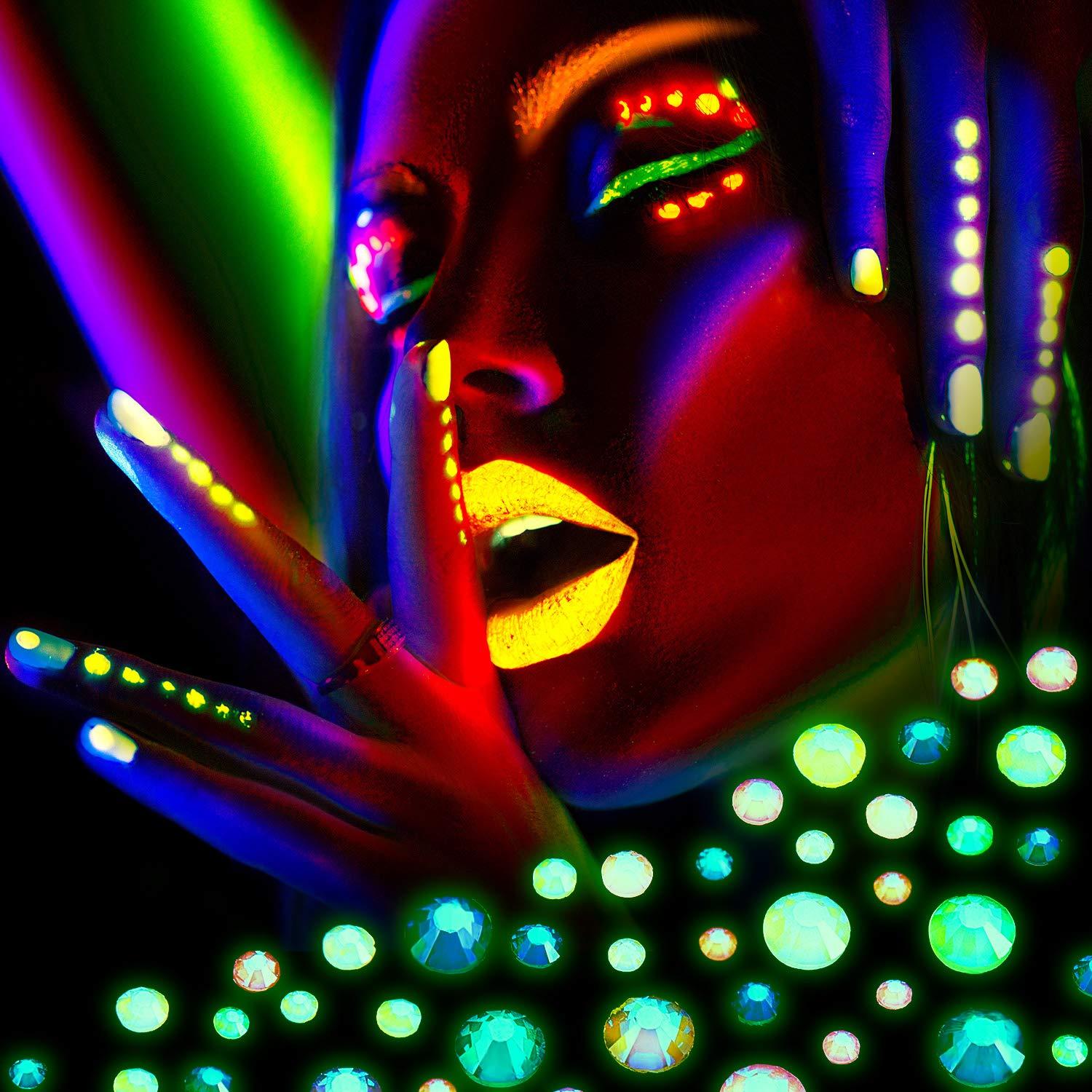 1440 Pieces Luminous Rhinestones Neon Color Fluorescent Crystal Rhinestones  Flatback Round Rhinestones 3D Nail Decoration Charms
