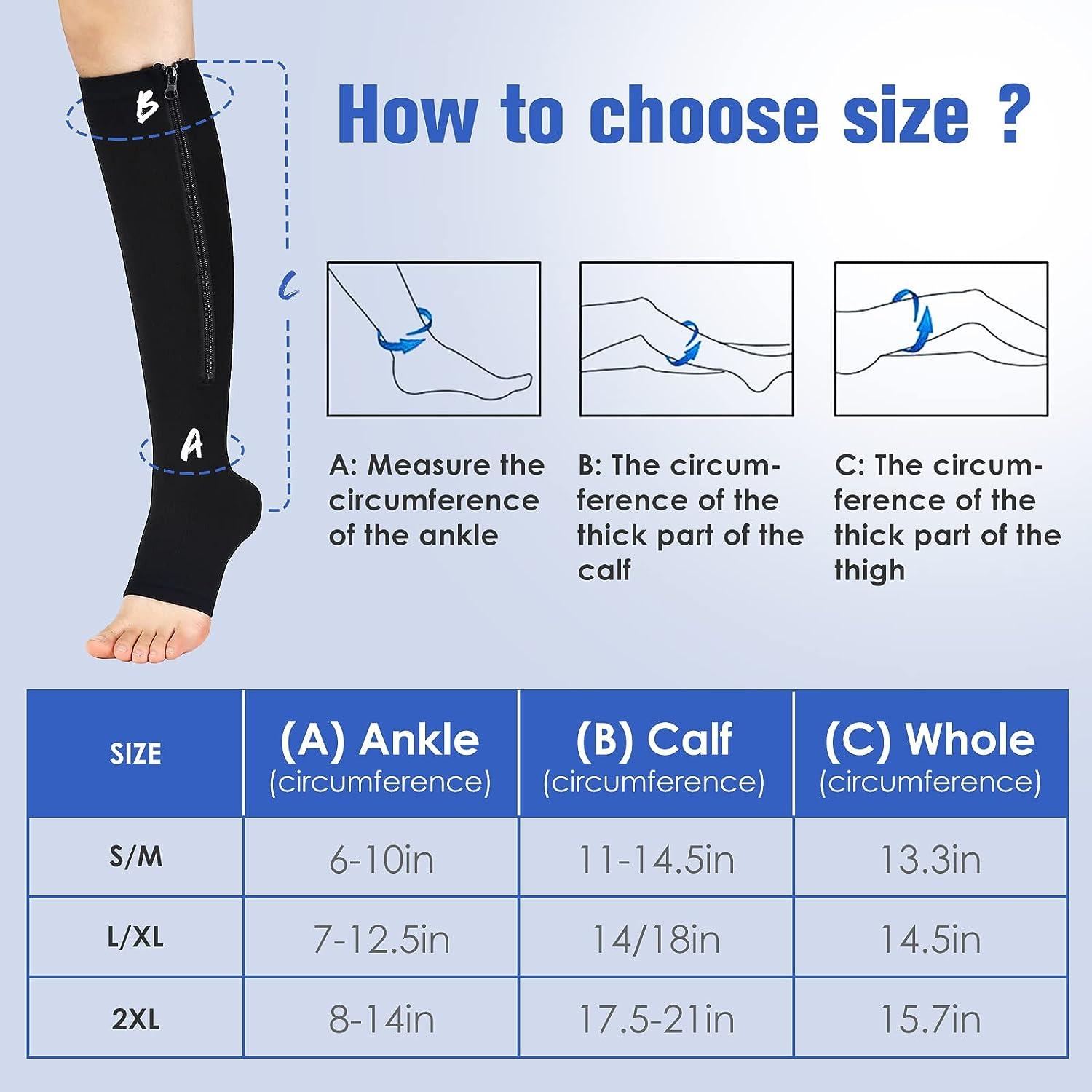 Zipper Compression Socks 15-20 Mmhg For Women & Men, Knee High Open Toe  Varicose Veins Hosiery For Edema, Swollenblack,small-medium