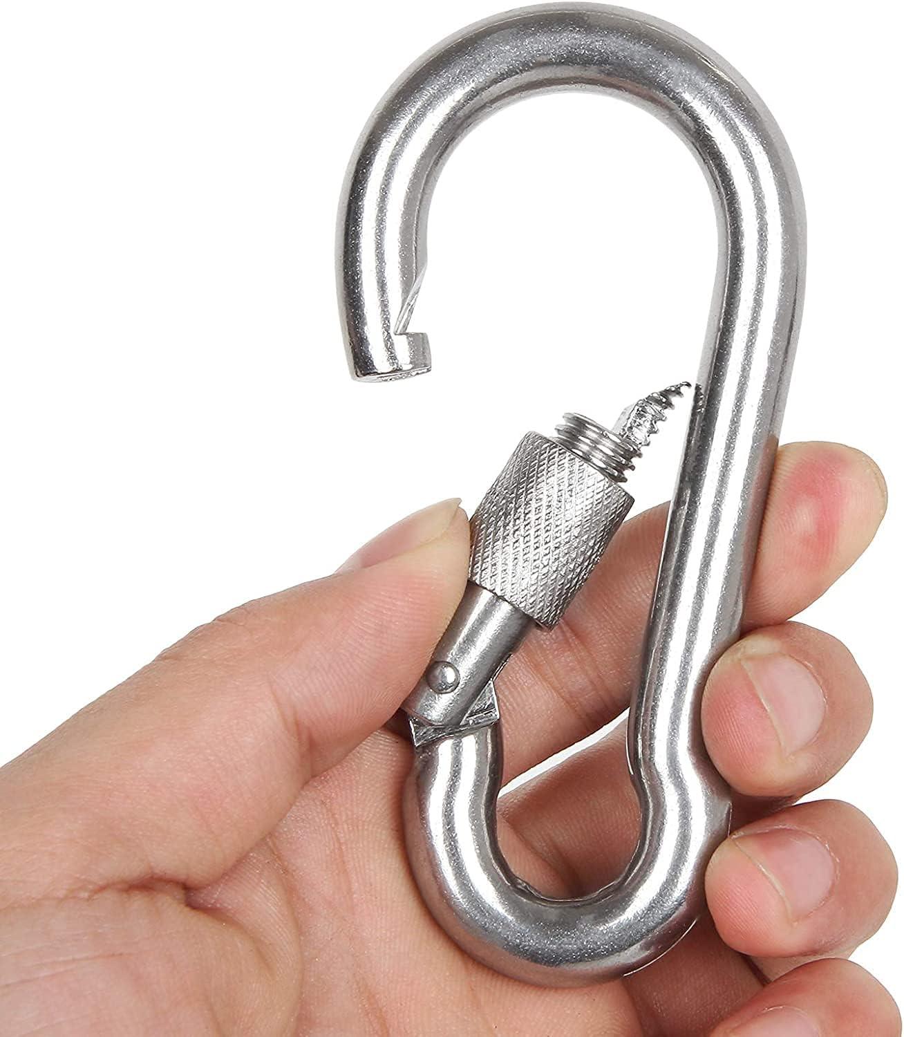 2 Pcs Stainless Steel Spring Snap Hook Screw Locking Carabiner Heavy Duty  Carabiner Clips for Hiking Camping Fishing Stainless Steel Spring Snap Hook