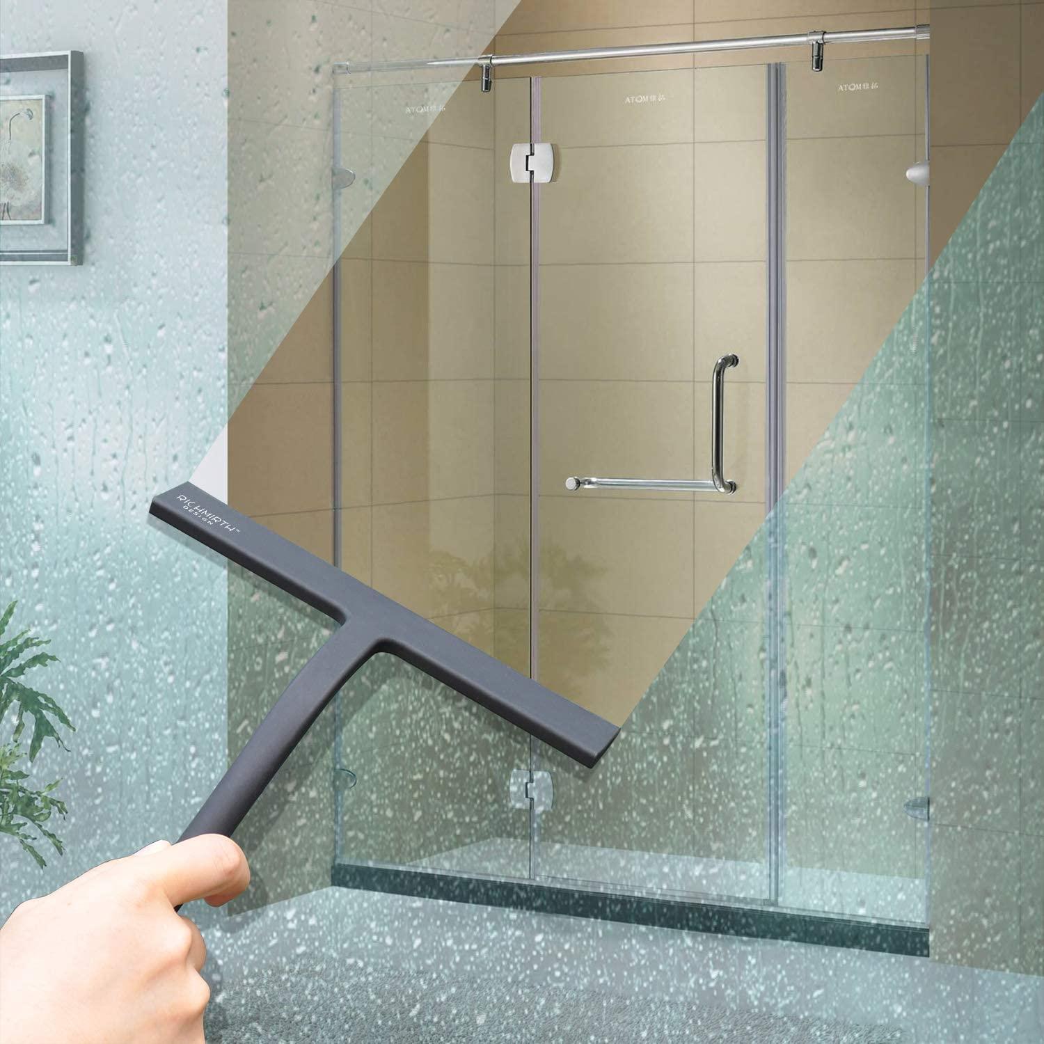 Shower Squeegee Clear Glass Wall Cleaner Wood Handle Window