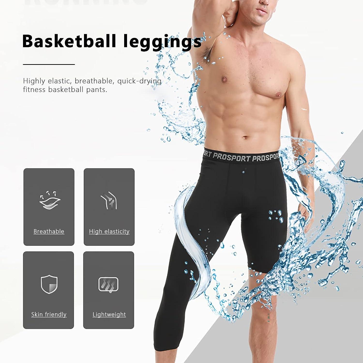 Blaward Men's Compression Pants 1 or 2 Pack Basketball Athletic 3/4 One Leg  Compression Capri Tights Base Layer Legging 1 Black & 1 White-right Capri  With Left Short Small