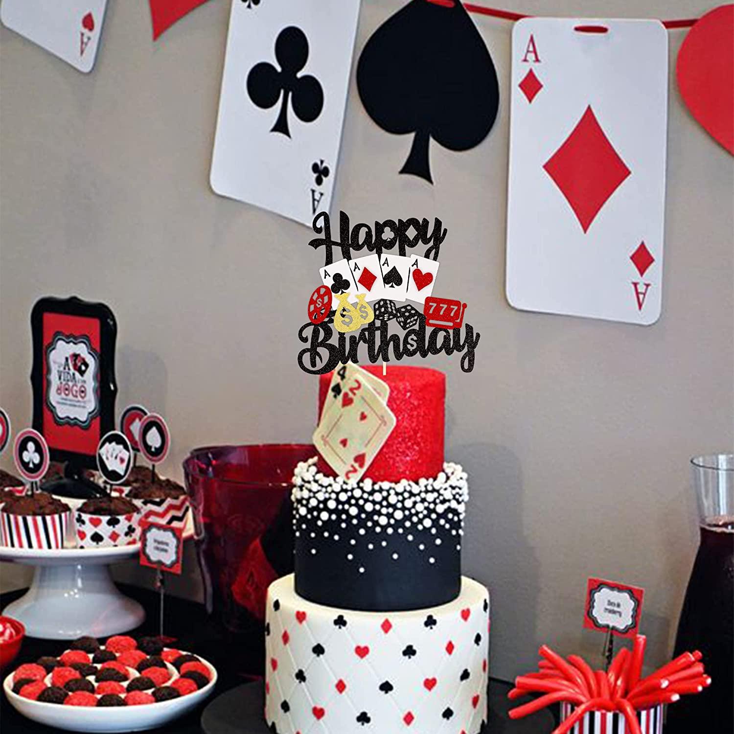 Poker Theme Happy Birthday Banner Cake Topper Las Vegas Casino Night  Playing Cards for Birthday Party Decoration ww06