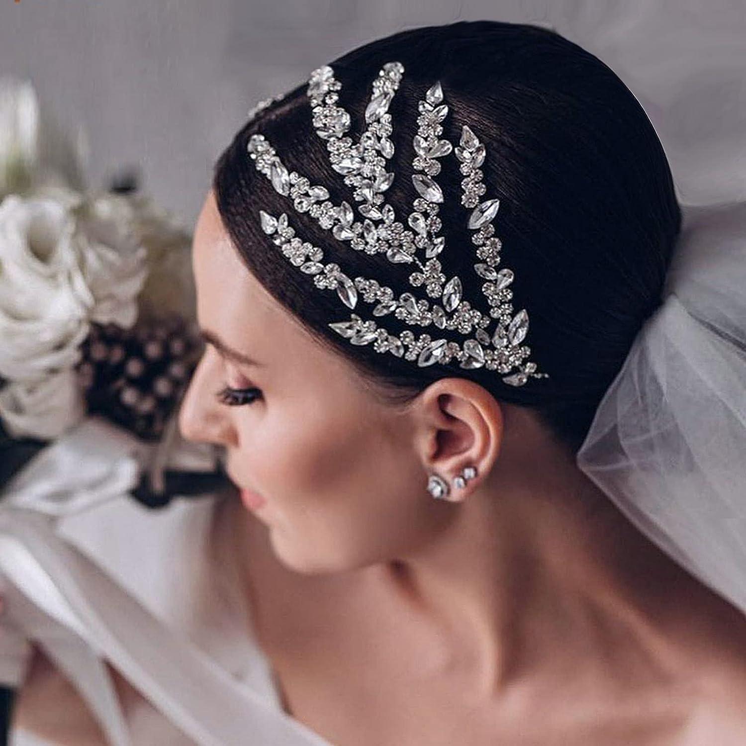 Wedding Headpieces for Bridal Rhinestone Bride Wedding Headband Hair  Accessories for Women and bridesmaids, Silver