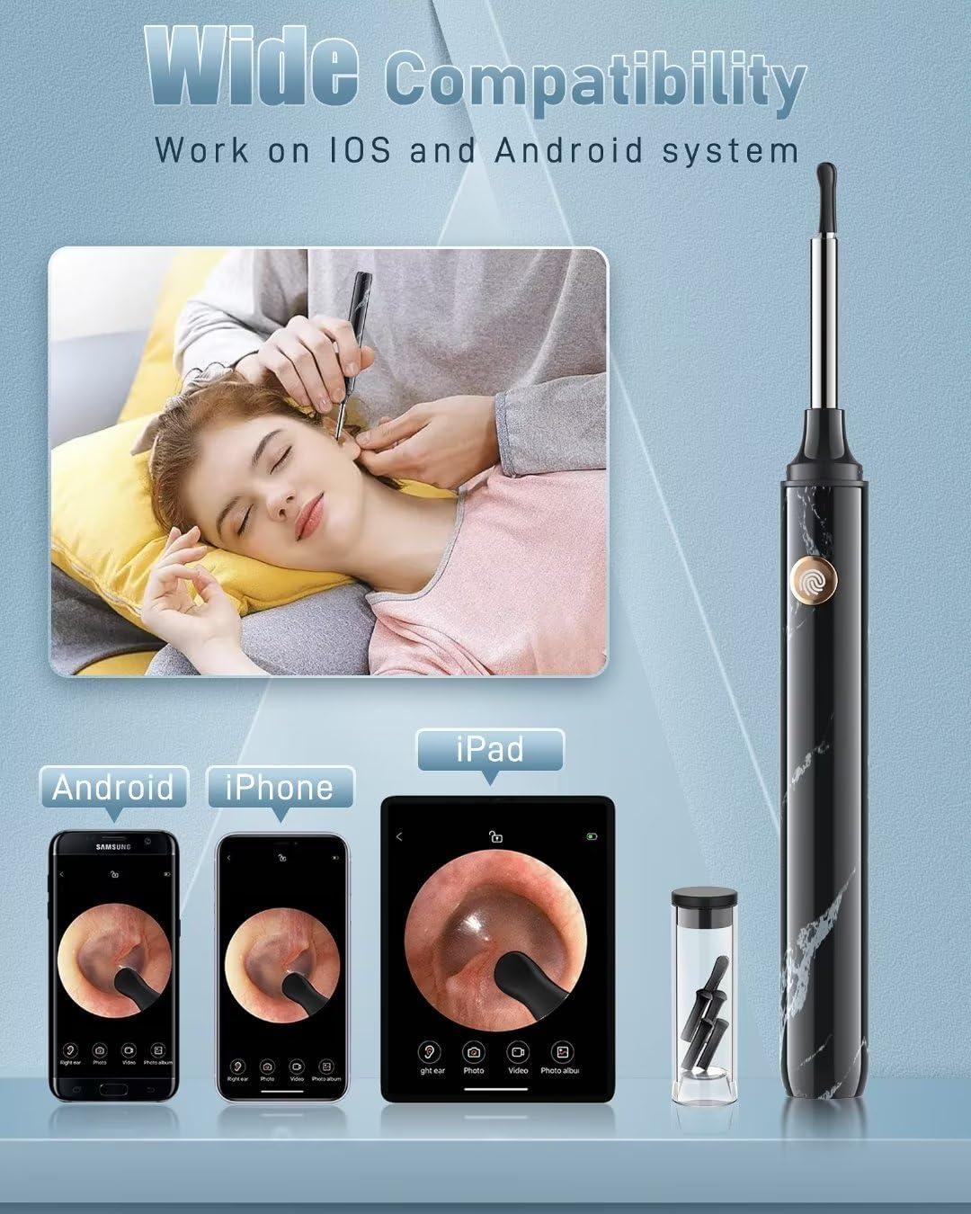 Ear Wax Removal Ear Cleaner with Camera Earwax Removal kit with 7 Ear Pick  Ear Cleaner with Camera and Light Ear Cleaning Kit 1080P Ear Camera for iOS  & Android (Black)
