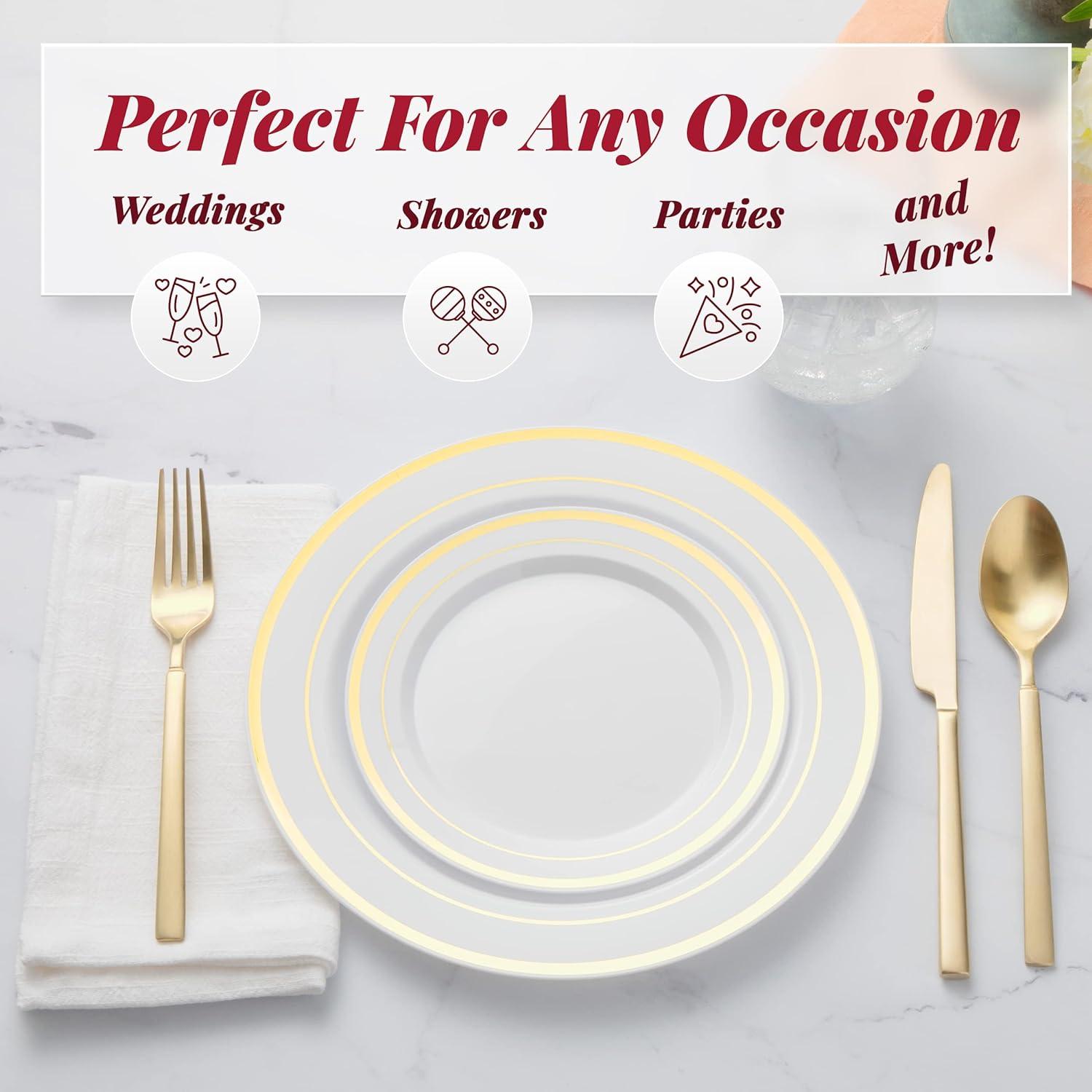 Stock Your Home 50 Piece Disposable Plates - Heavy Duty Plastic Dinnerware  for Wedding Birthday Party Holiday Baby Shower - Includes 25 Dinner Plates