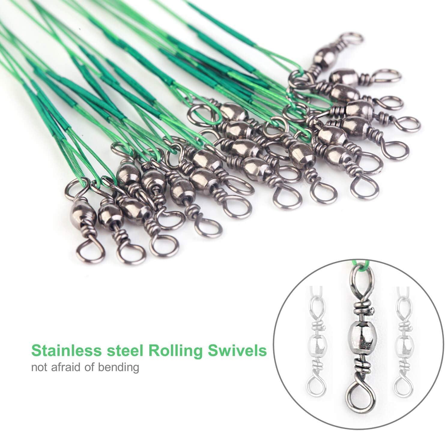 60PCS Fishing Wire Leader, Steel Fishing Leaders with Swivels and