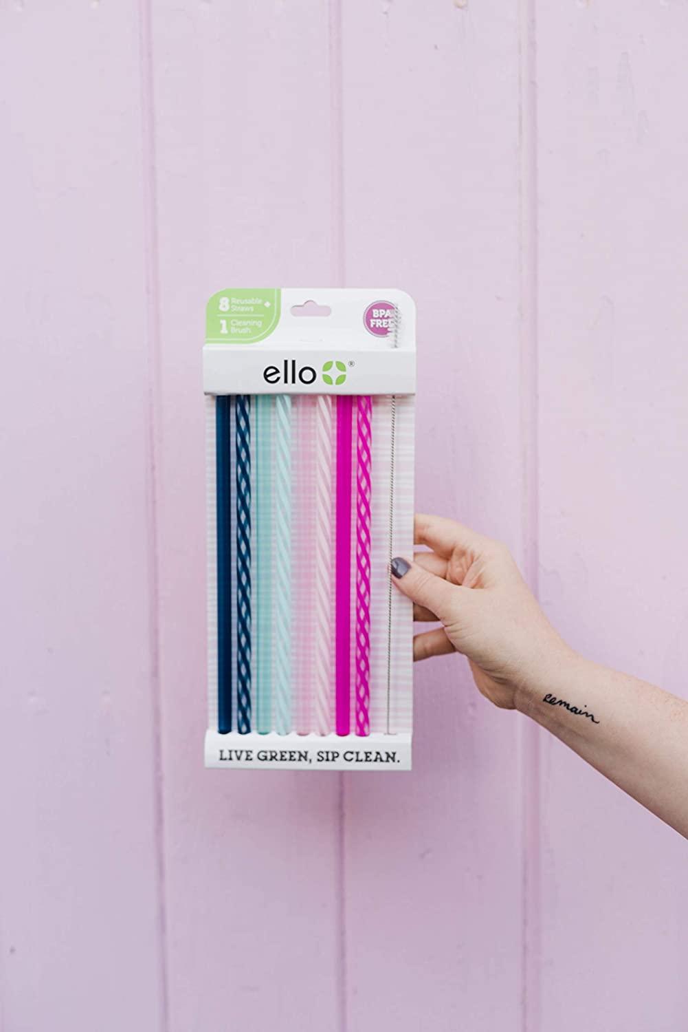Ello Impact BPA-Free Plastic Reusable Straws with Cleaning Brush