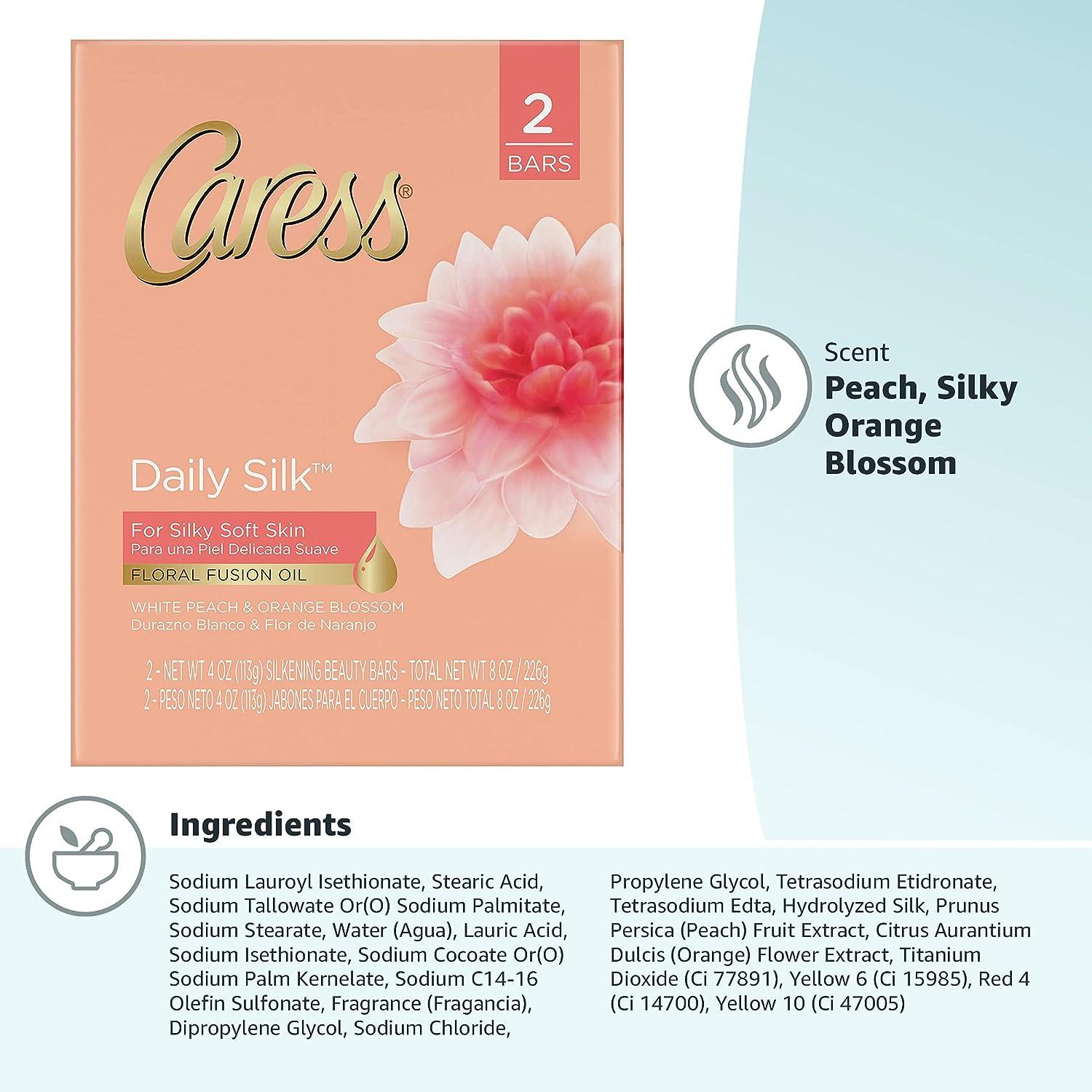 Caress Beauty Bar Soap For Silky Soft Skin Daily Silk With Silk Extract and  Floral Oil Essence 2 x 4 Ounce (Total of 8 ounce)