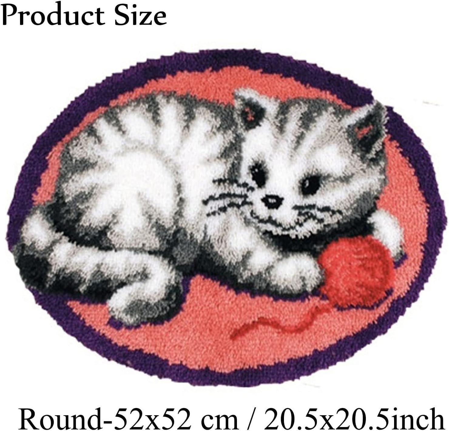 Grey Cat Latch Hook Rug Kits - DIY Crochet Yarn Kits,Duck Animals Vivid  Pattern Pre-Printed Canvas,Needlework Crocheting Rug,Embroidery Carpet Set  for