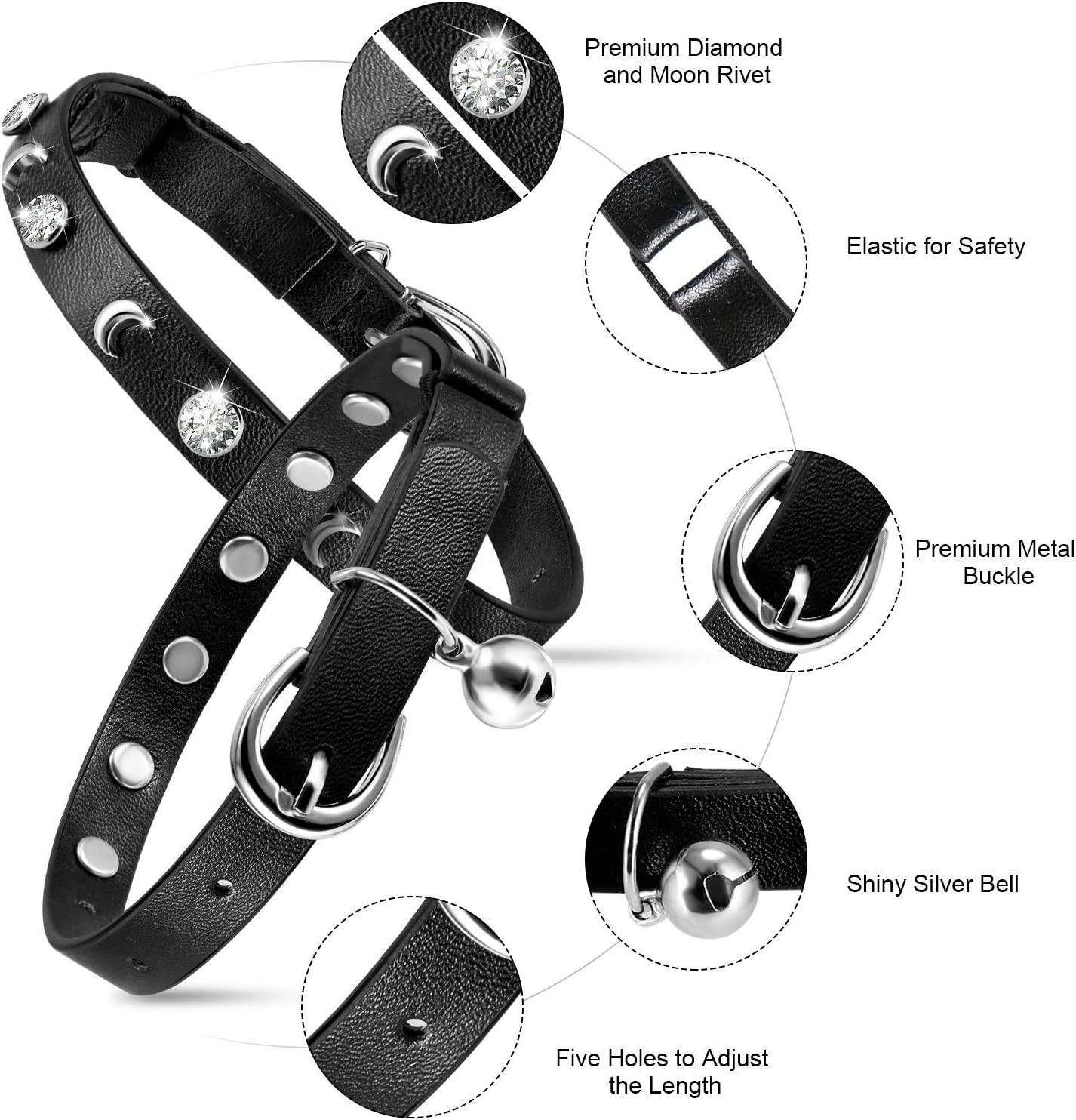 Leather Cat Collars Bell ,Cats Safety Collar with Elastic Strap