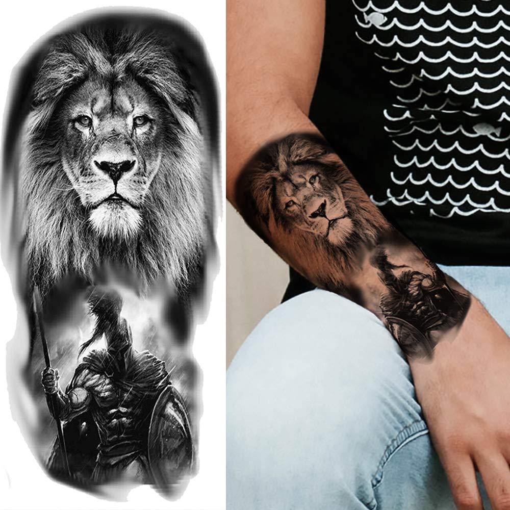 Black Spartan Temporary Tattoos For Men Boys Lion Knight Wolf Skull Compass  Tiger Fake Tattoo Sticker Arm Leg Tatoos Waterproof - AliExpress