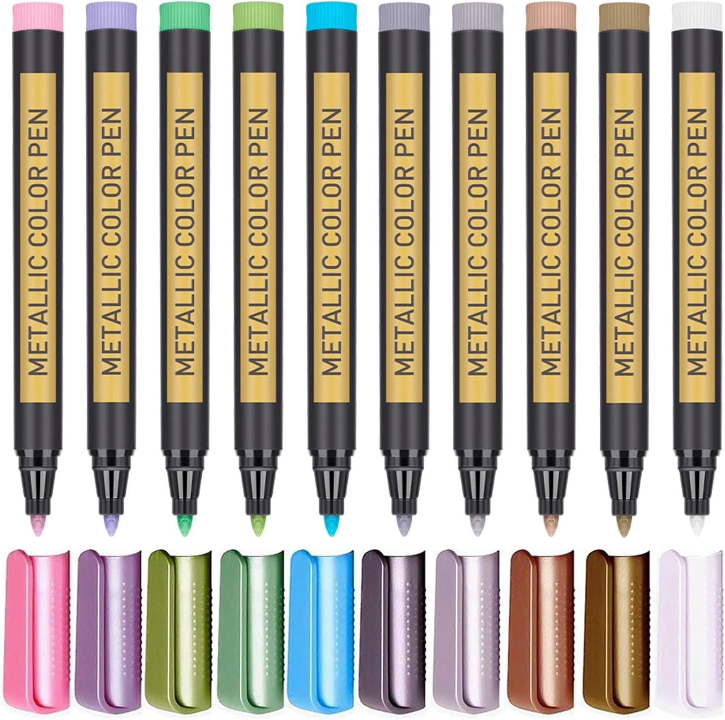 WALFRONT New 10Pcs Album Photo Premium Metallic Color Marker Pens Assorted  Colors Paint Pen for Colorful Ink DIY Scrapbook Card Making , Scrapbooking