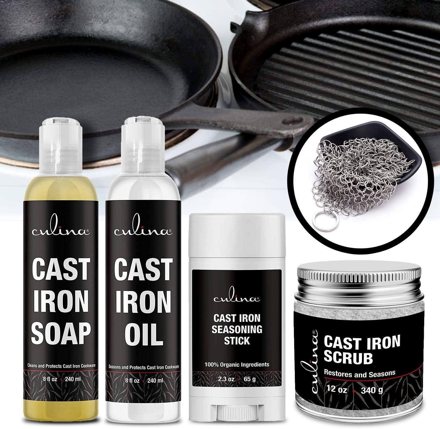 Ultimate Cast Iron Set: Seasoning Oil, Cleaning Soap & Restoring